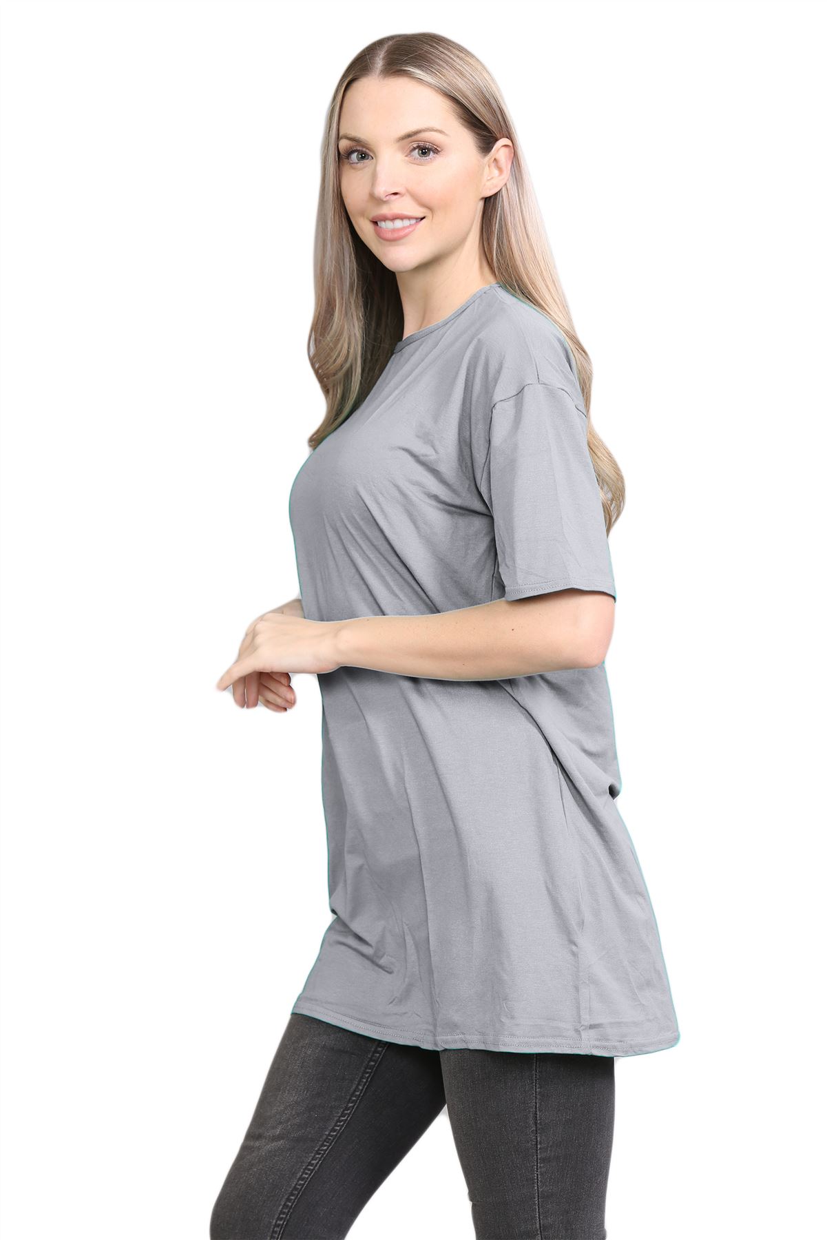 Womens Oversized T-Shirt Plain Baggy Short Sleeve Round Neck Basic Summer Top - Picture 18 of 44