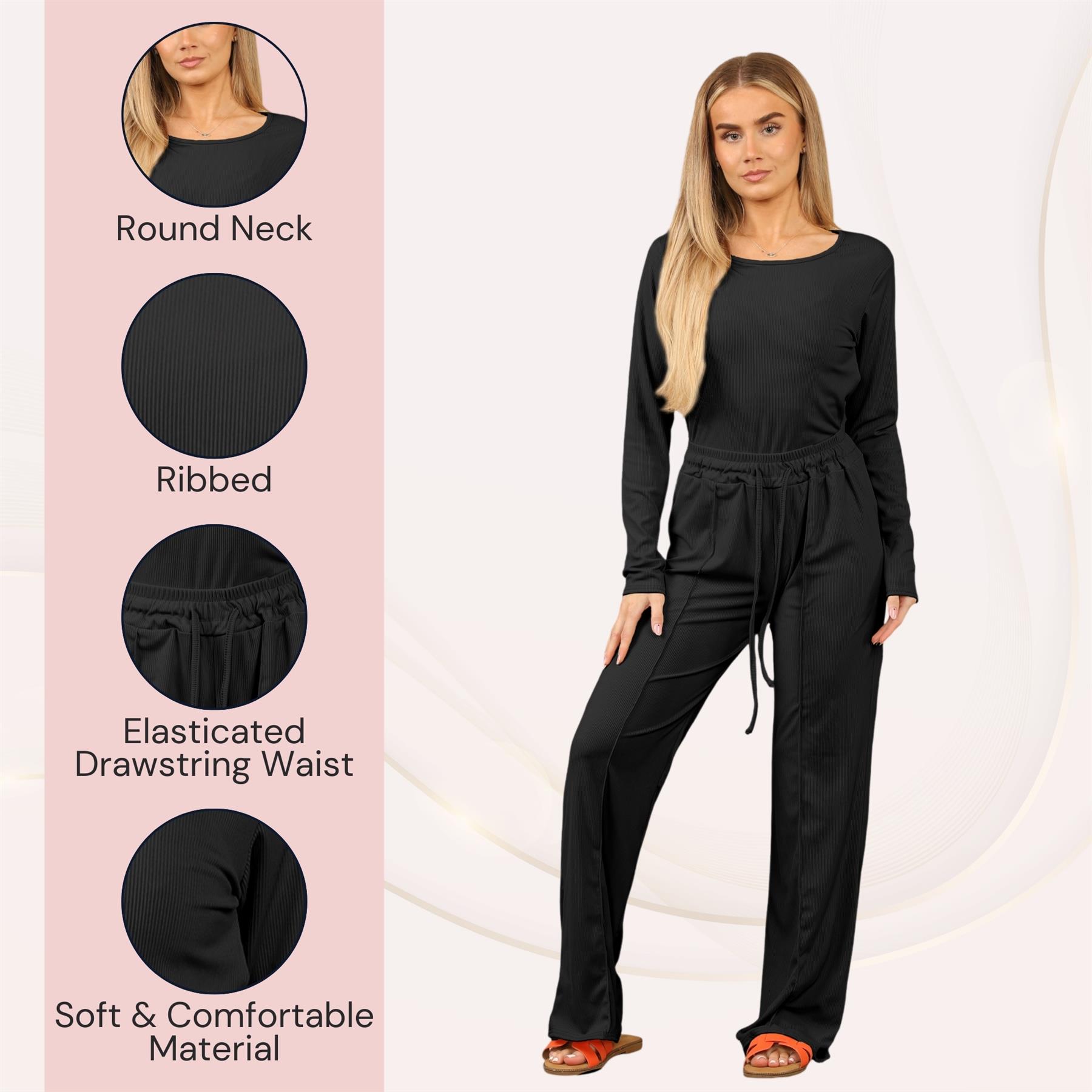 Conjunto de 2 piezas de body acanalado de pierna ancha para damas Chándal Co Ords Ropa de salón - Imagen 6 de 29
