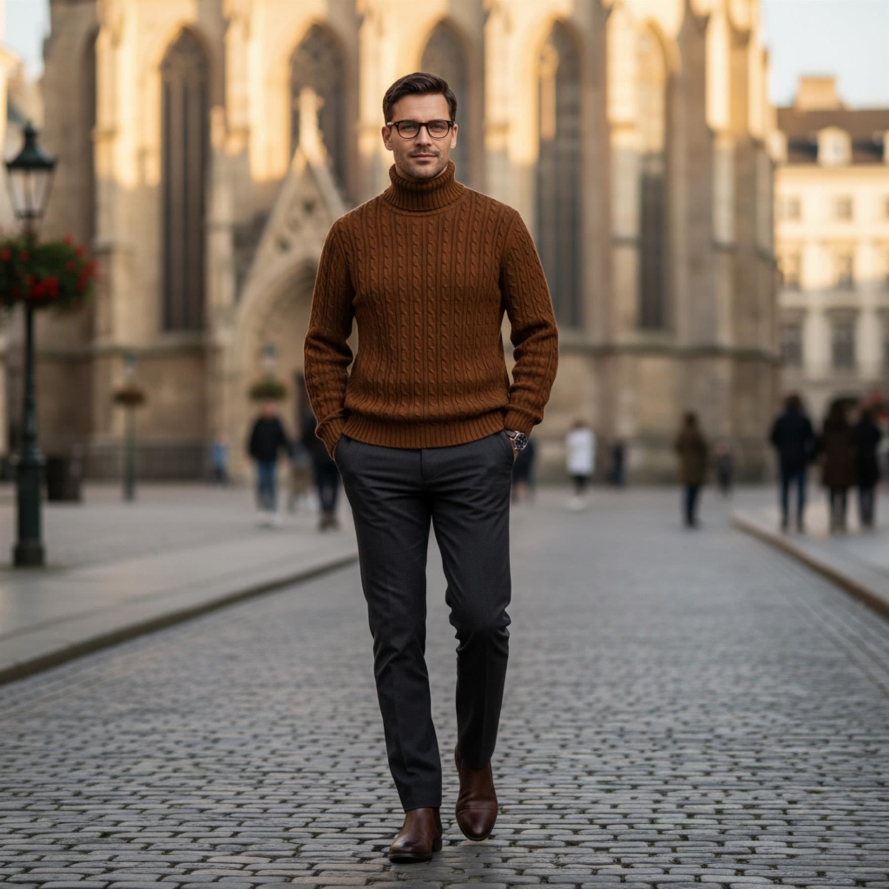 Herren Polo Rollkragen Langarm Pullover Zopfmuster Winterpullover Pulli - Bild 22 von 154