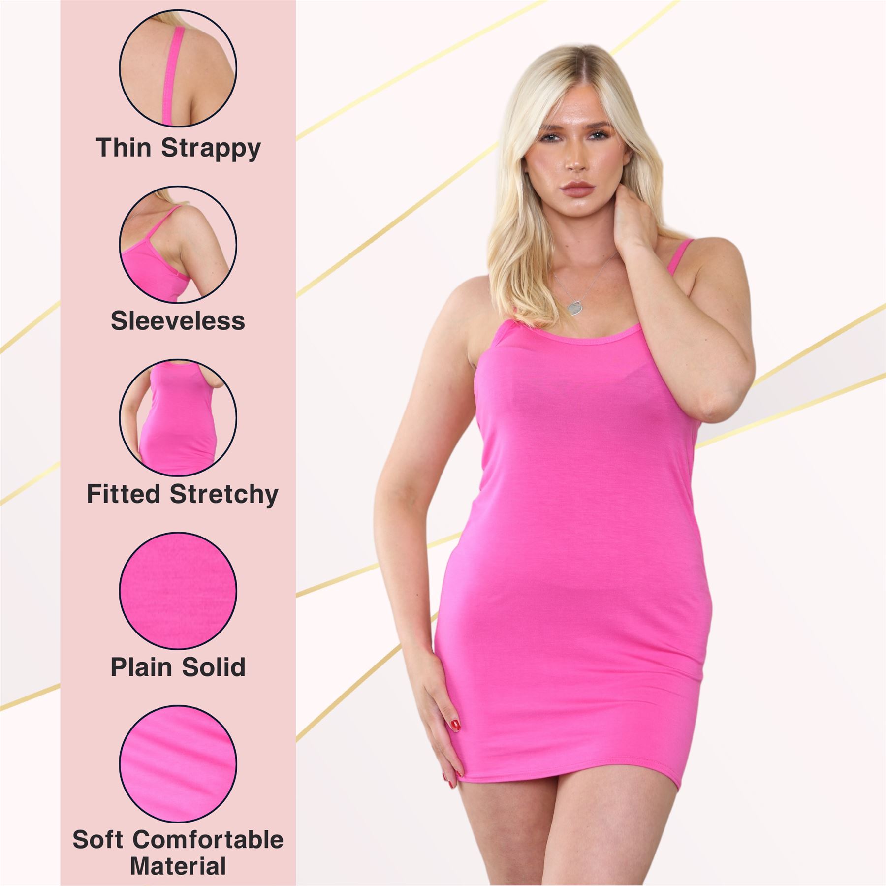 Womens Cami Bodycon Mini Dress Plain Strappy Vest Summer Tank Top Mini Dress - Picture 20 of 127