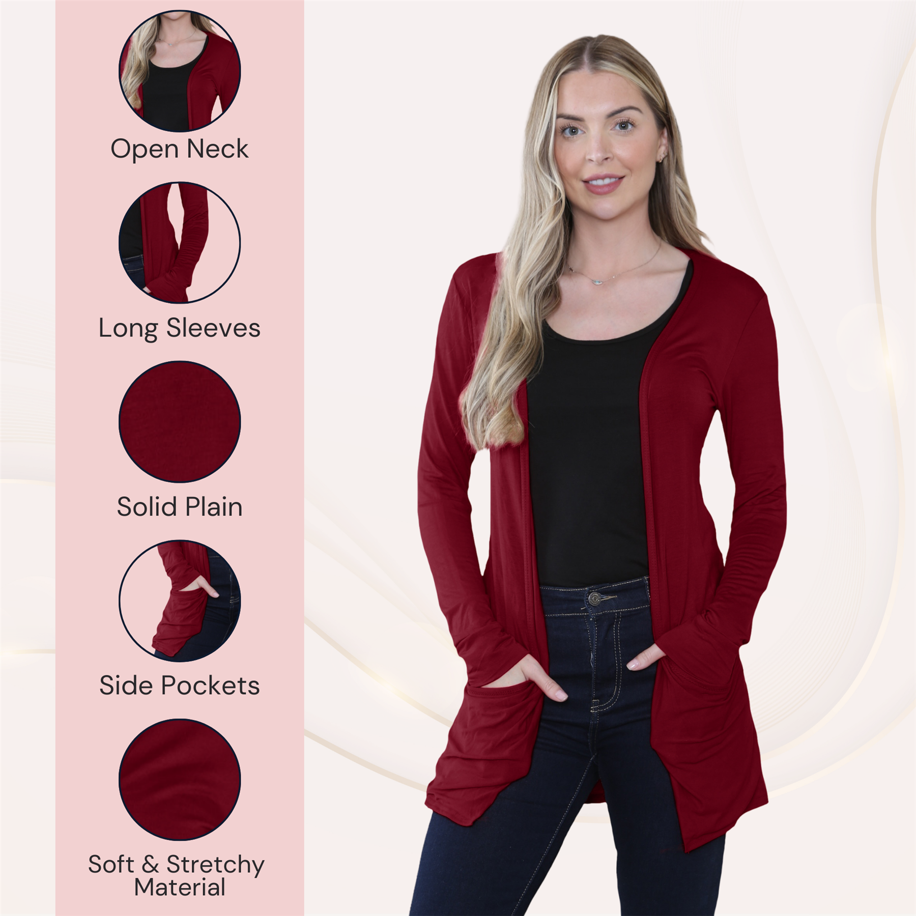 Boyfriend Cardigan Damen schlicht langärmelig offener Tropfen Tasche Freizeit Achselzucken Oberteil - Bild 141 von 148