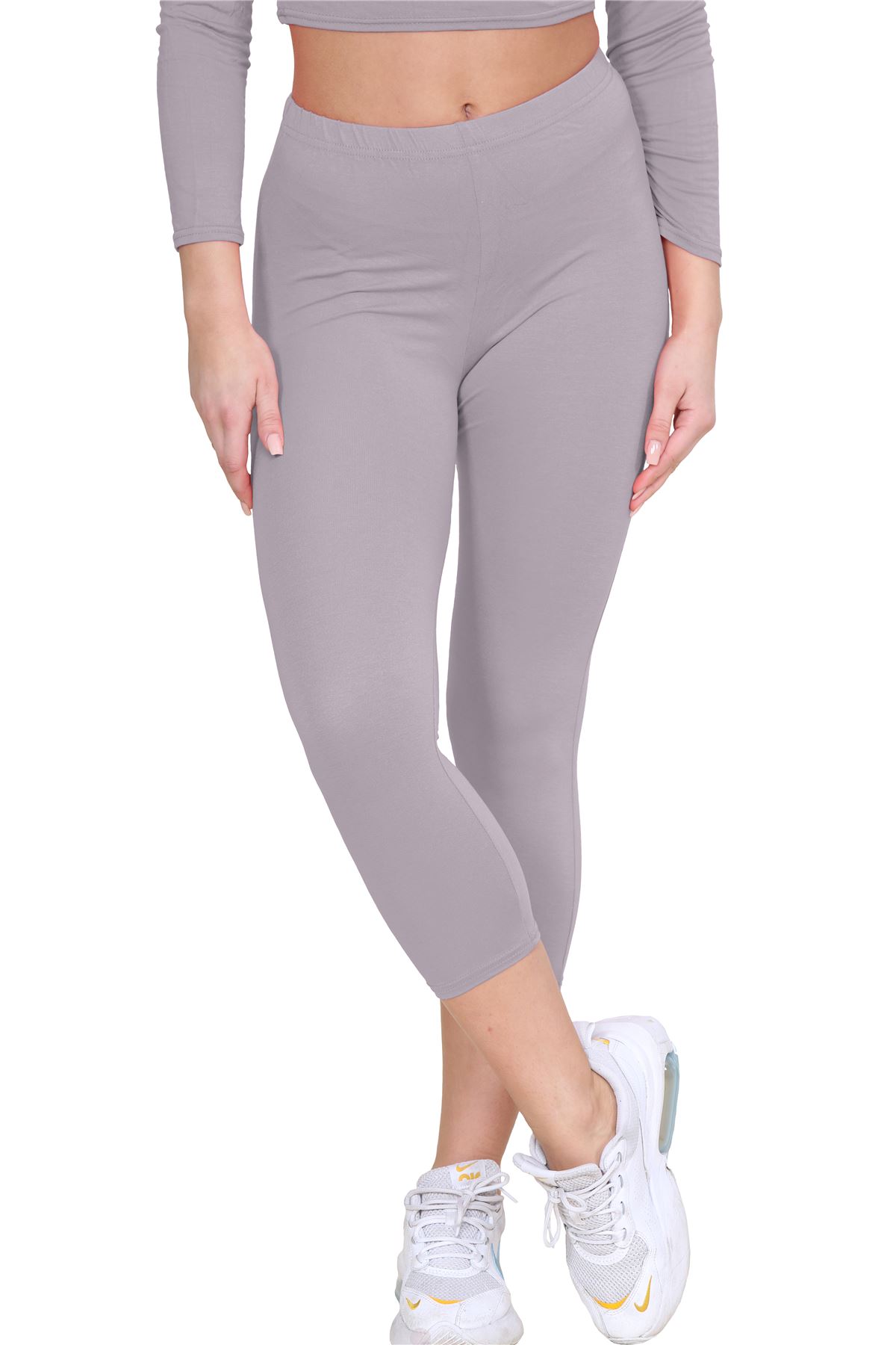 Womens 3/4 Leggings Workout Tight Plain Stretchy Cropped Capri Active Pants - Picture 69 of 186