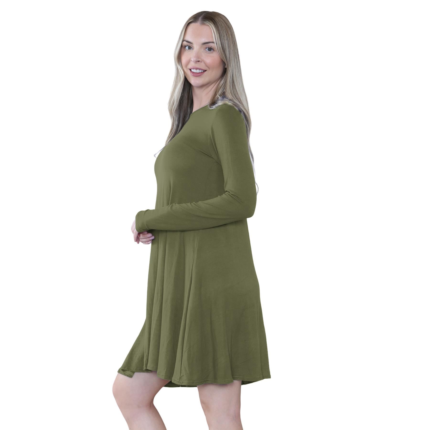 Damen Swing Kleid Uni Langarm Freizeit Ausgestellt A Linie Mini Oberteil Übergröße - Bild 42 von 100