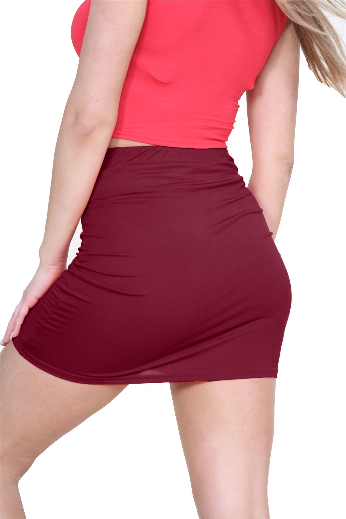 Womens Mini Skirt High Waisted Plain Printed Summer Bodycon Short Pencil Skirt - Picture 84 of 163