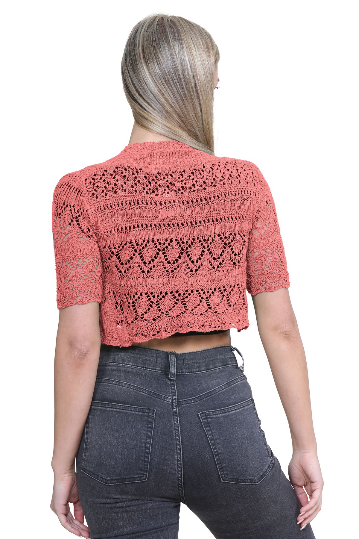 Womens Crochet Knitted Bolero Shrug Short Sleeve Open Front Cardigan Crop Top - Picture 141 of 186