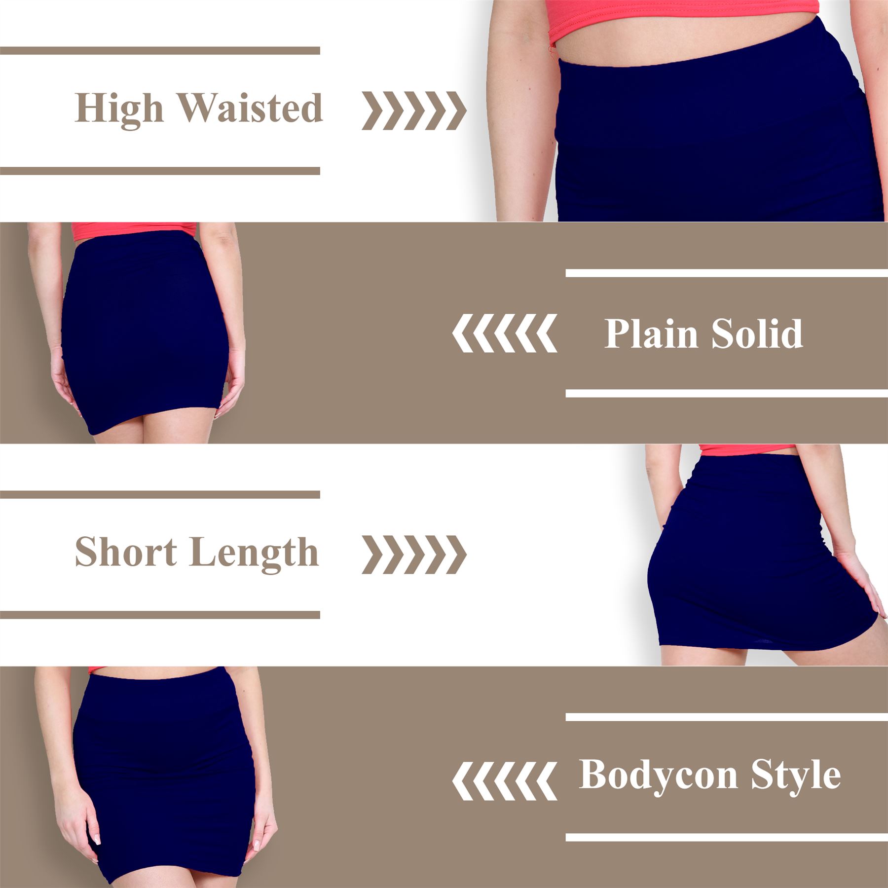 Womens Mini Skirt High Waisted Plain Printed Summer Bodycon Short Pencil Skirt - Picture 50 of 163