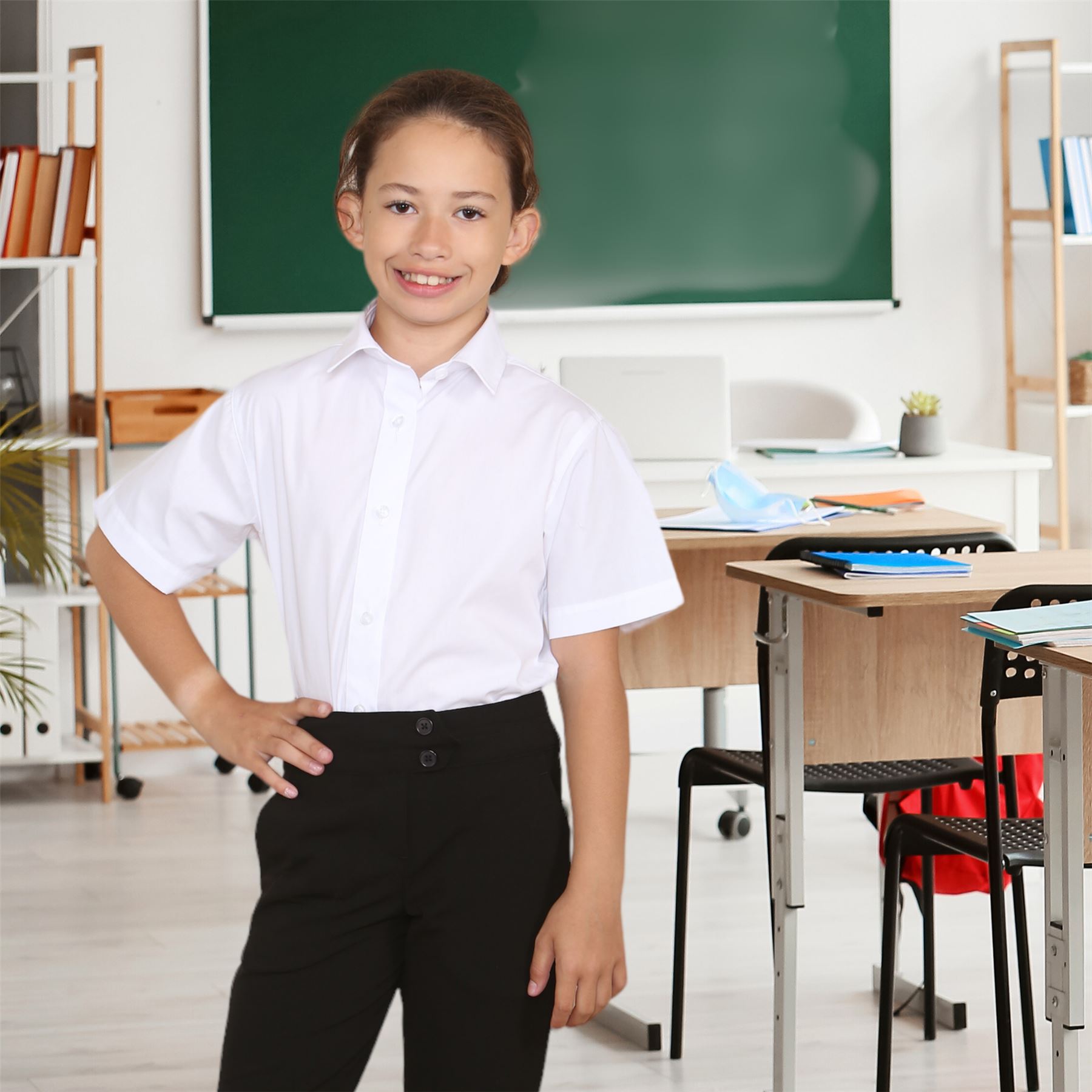 Mädchen Kurzarm Schuluniform Shirt Kinder weiß Bluse Oberteil 2er Pack - Bild 14 von 14