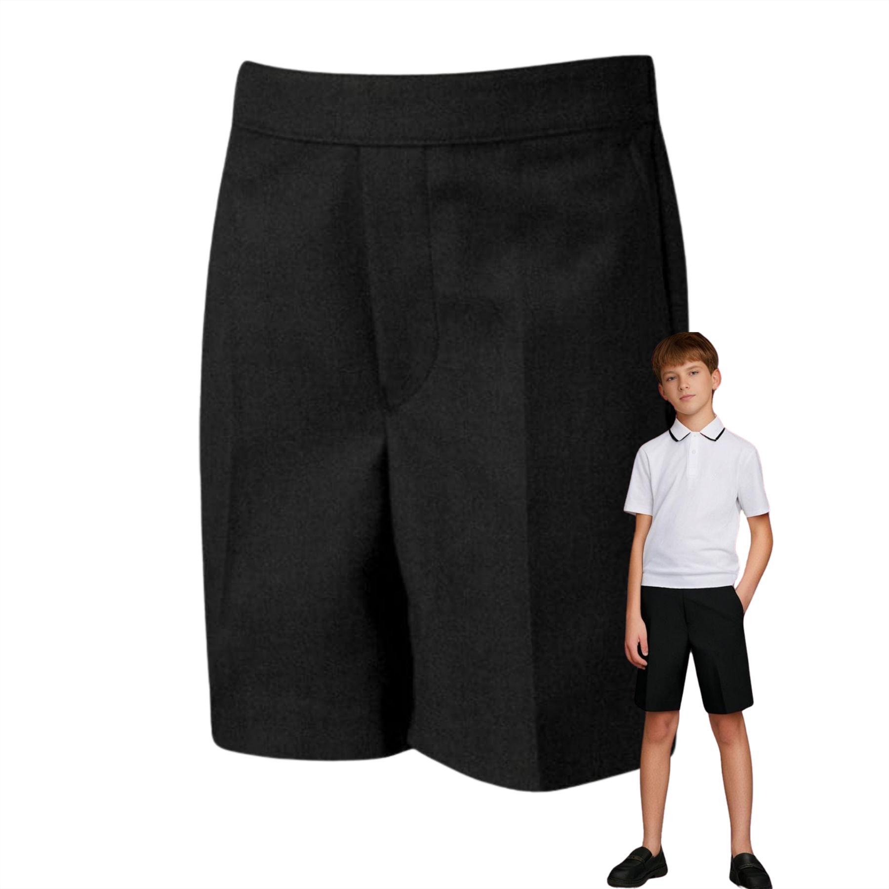 Pantalones cortos escolares medio elásticos espalda tirante pantalones uniformes para niños 2-10 años - Imagen 2 de 14