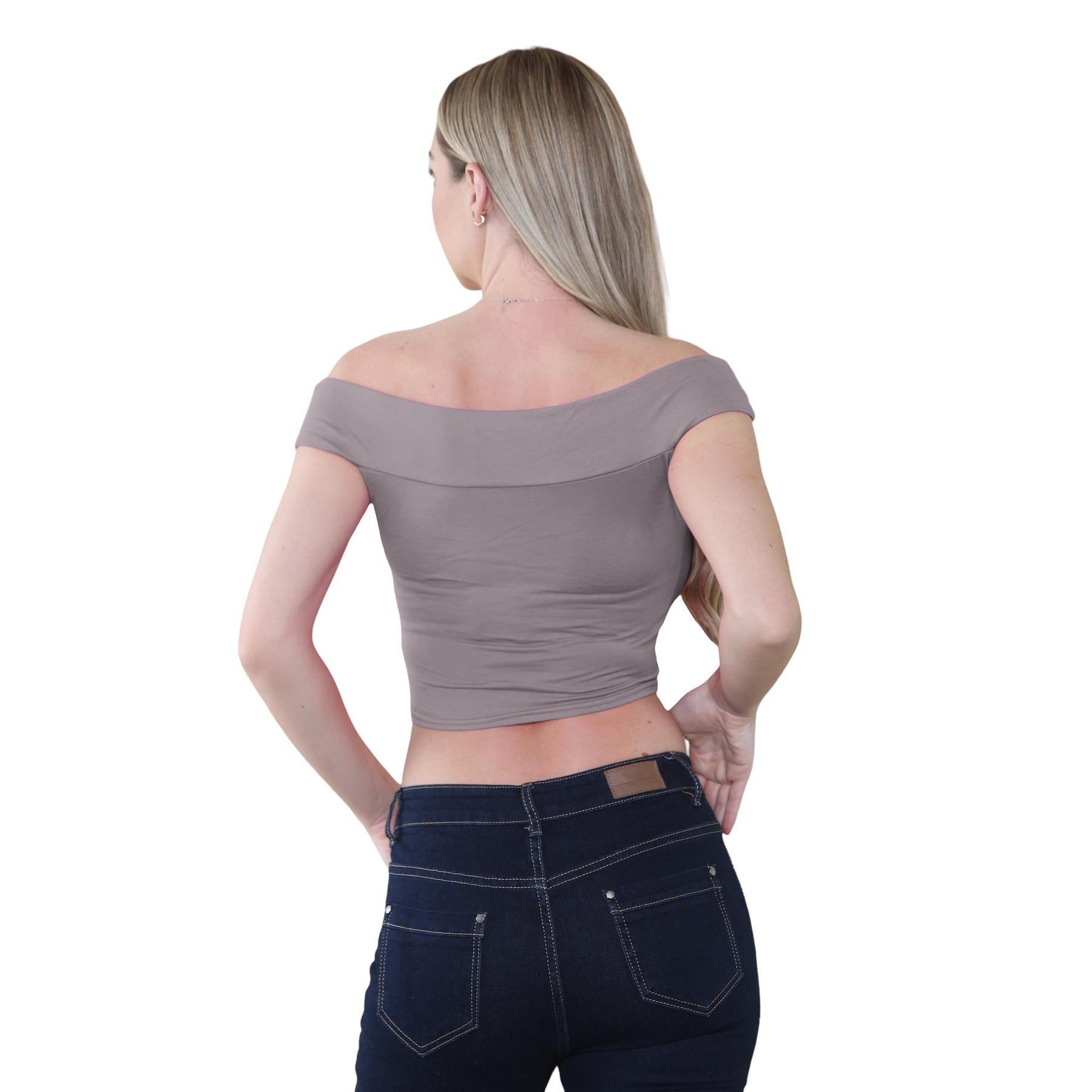 Schulterfreies bauchfreies Damen-T-Shirt Bardot ärmellos schlicht Sommer Freizeit Party - Bild 35 von 71