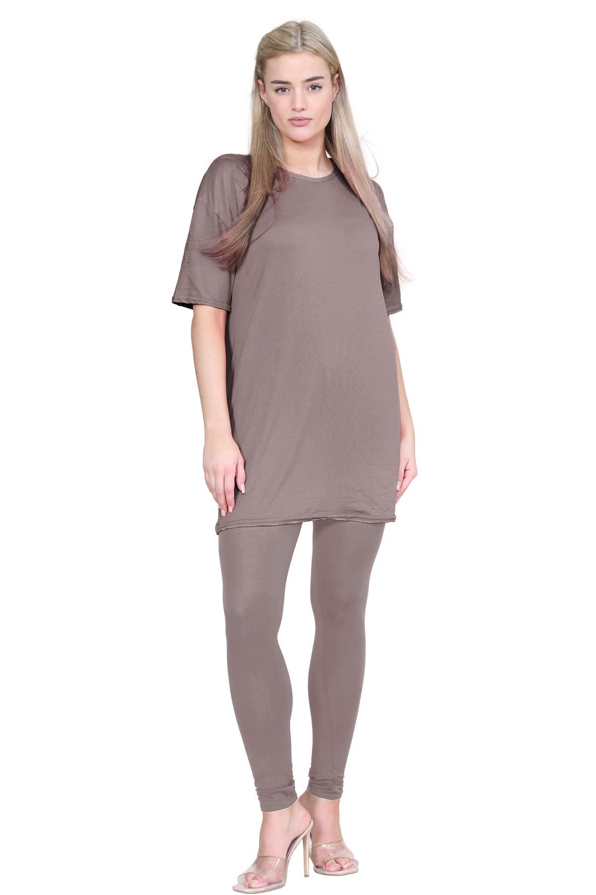Damas Longline Suelto Camiseta Leggings Gimnasio Chándal Conjunto Coord 2 Piezas Ropa de Salón - Imagen 65 de 155