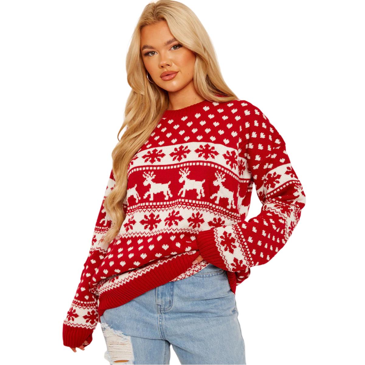 Christmas Reindeer Jumper Womens Knitted Funny Xmas Sweater Unisex Retro Jumpers - Picture 29 of 128