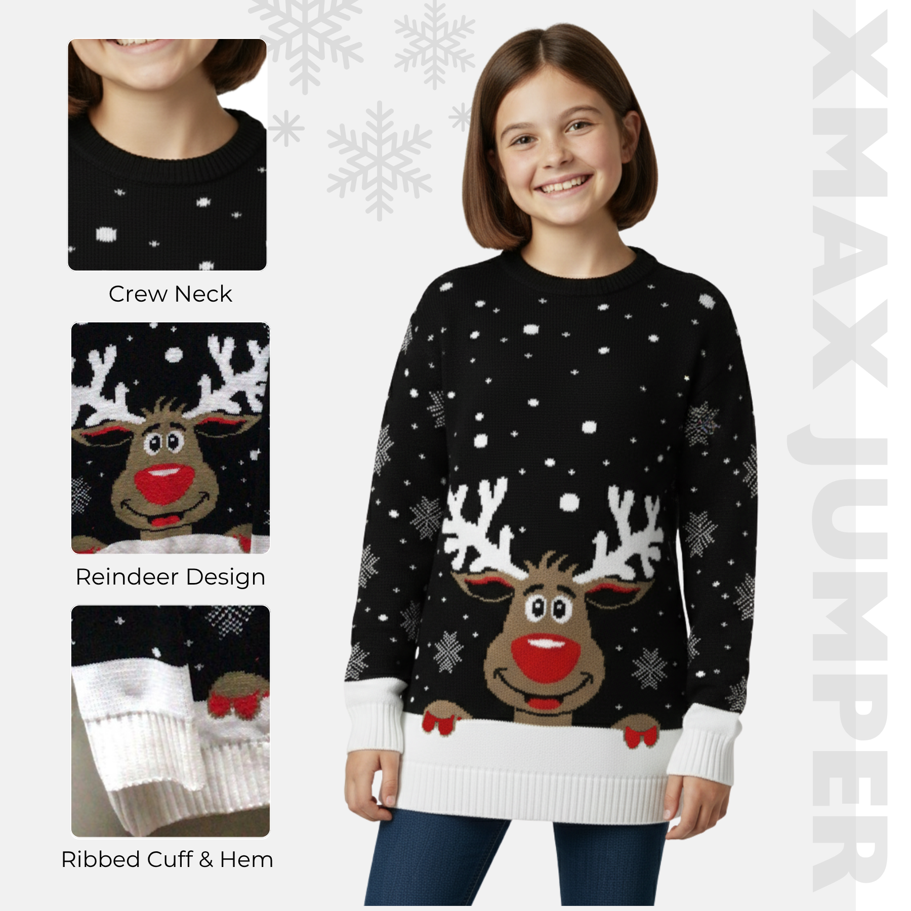 Maglione Renna Bambini Natale Unisex Maglione Girocollo Natale Ragazze Ragazzi Pullover - Foto 6 di 15