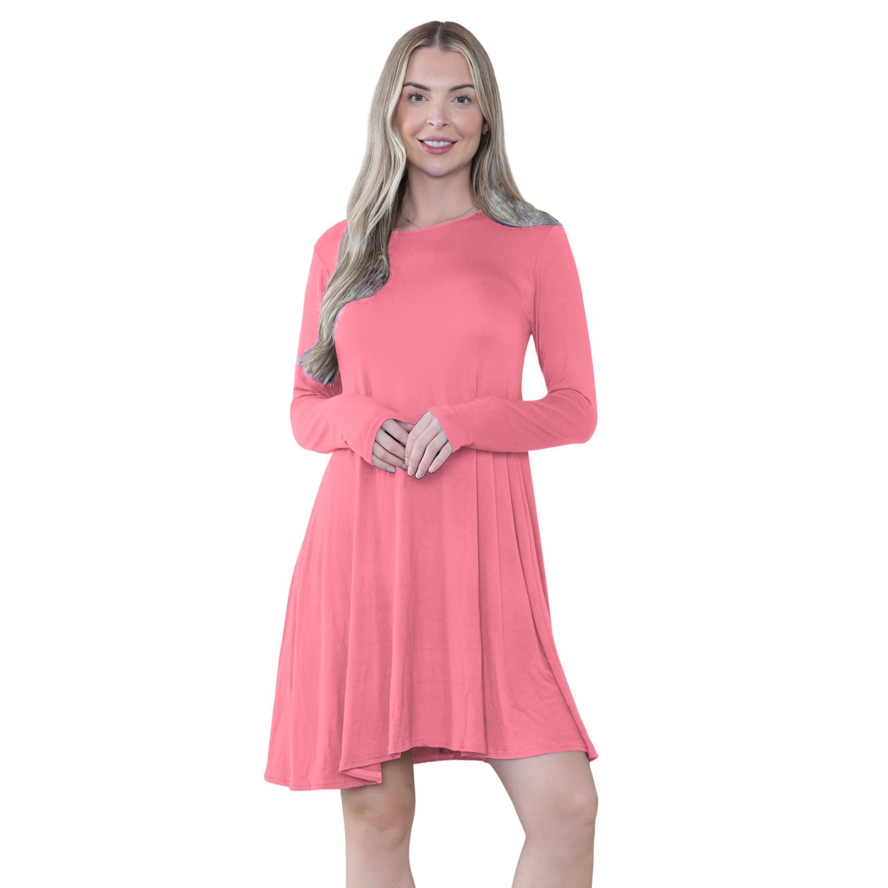 Damen Swing Kleid Uni Langarm Freizeit Ausgestellt A Linie Mini Oberteil Übergröße - Bild 28 von 100