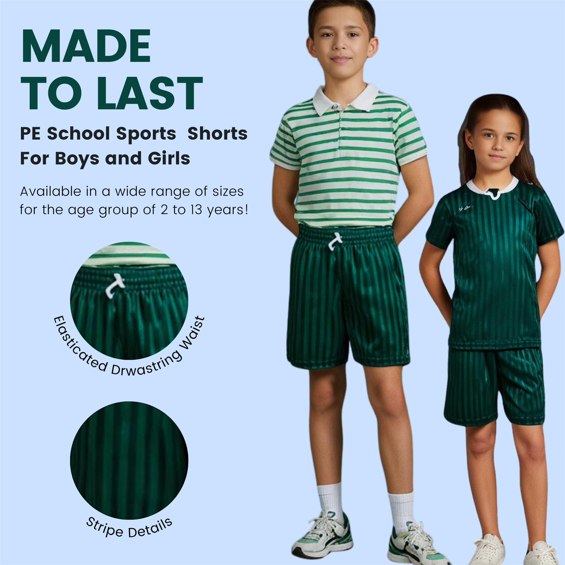 Kinder PE Schulshorts Jungen Kinder Schattenstreifen Unisex Sport Fußball kurze Hose - Bild 11 von 42