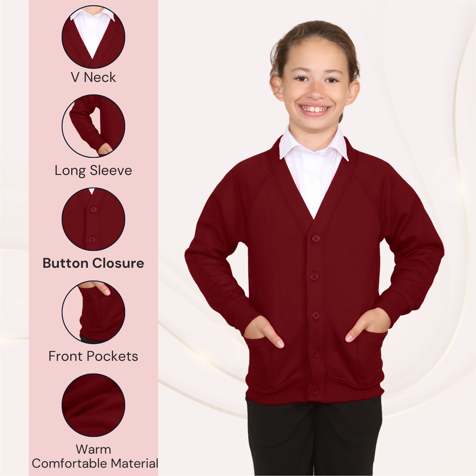 Niñas Cuello en V Cárdigan Uniforme Escolar Manga Larga Jersey Niños Niños Suéter 2-13 Años - Imagen 41 de 44