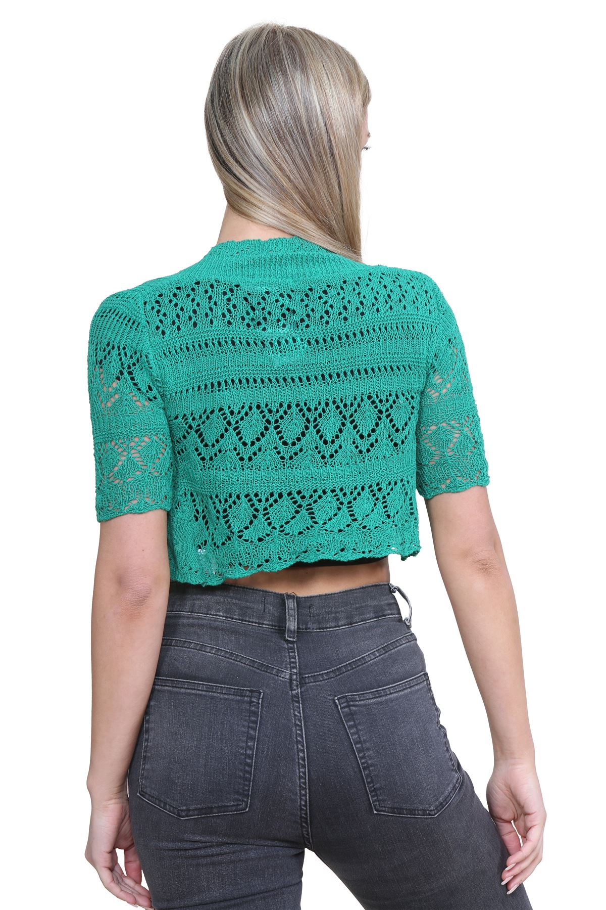 Womens Crochet Knitted Bolero Shrug Short Sleeve Open Front Cardigan Crop Top - Picture 64 of 186