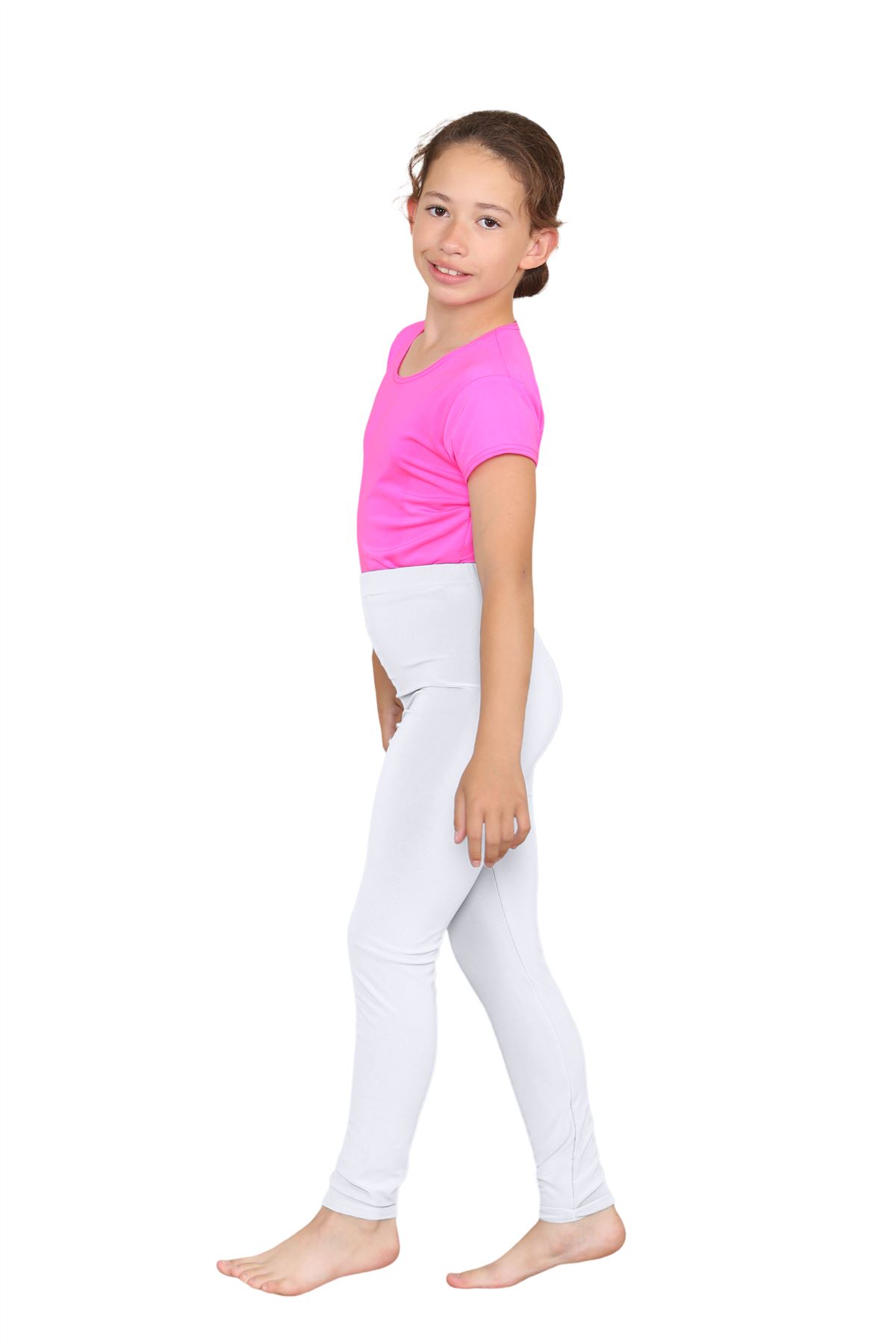 Girls Dance Leggings Gymnastics Microfibre Pants Kids Plain Full Length Trousers - Picture 81 of 85