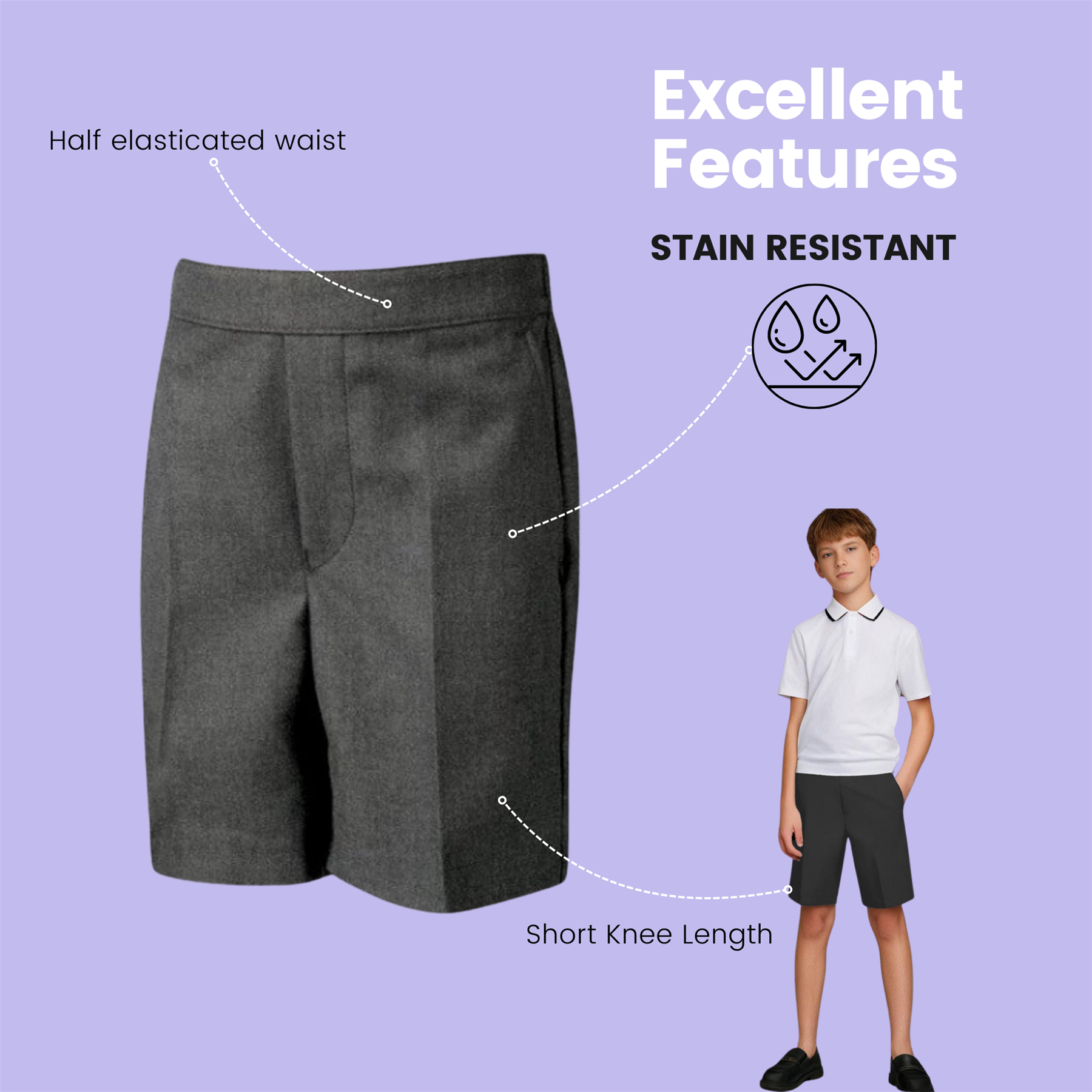 Pantalones cortos escolares medio elásticos espalda tirante pantalones uniformes para niños 2-10 años - Imagen 11 de 14