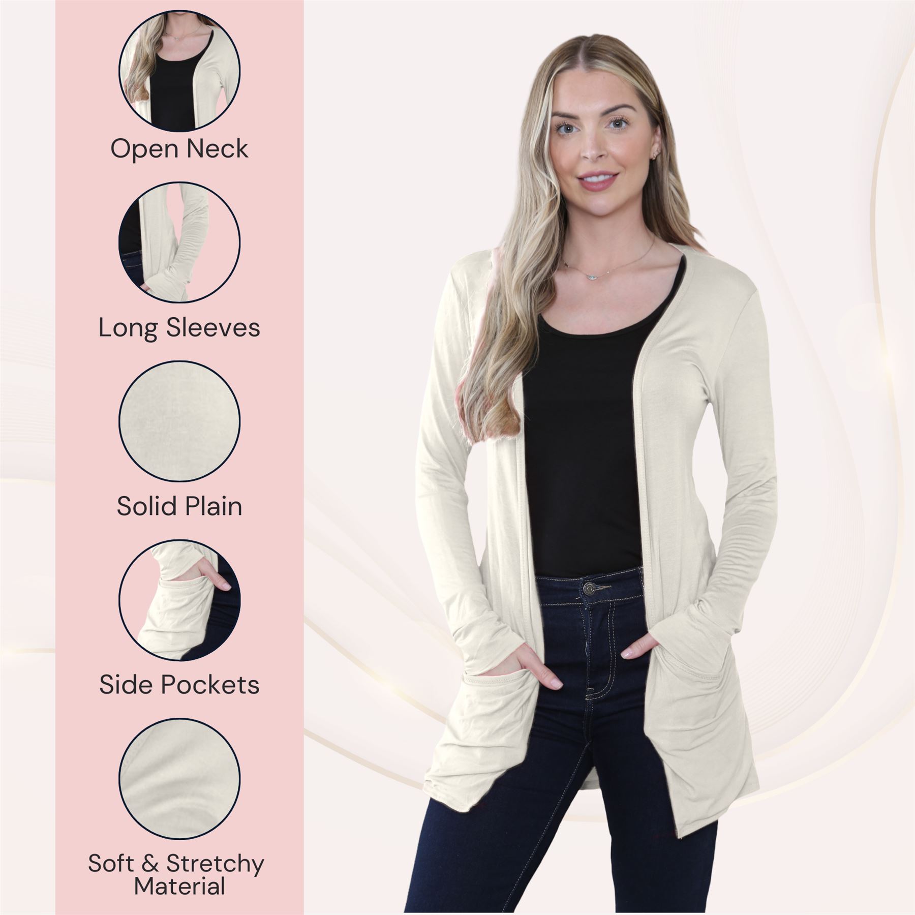 Boyfriend Cardigan Damen schlicht langärmelig offener Tropfen Tasche Freizeit Achselzucken Oberteil - Bild 43 von 148