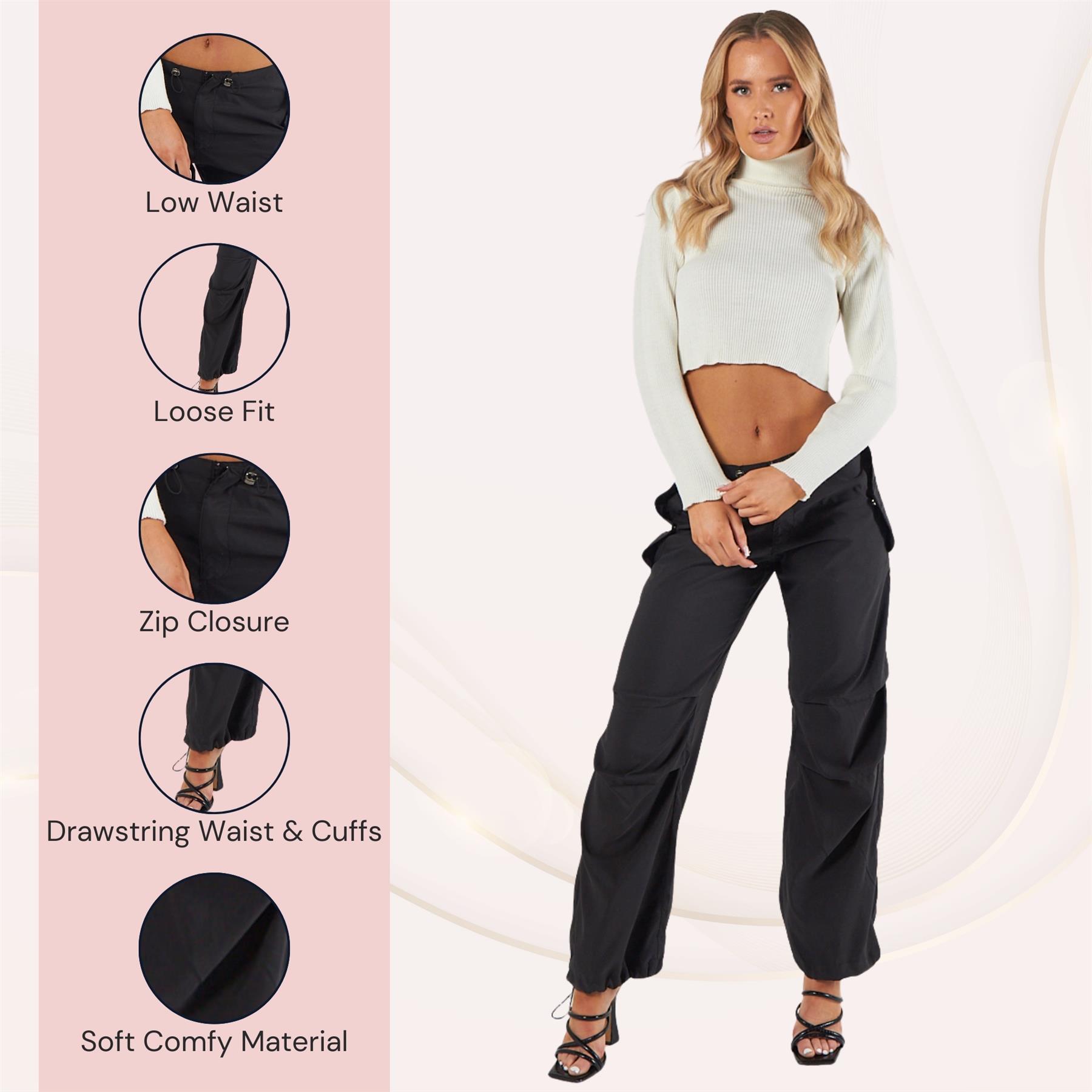Pantalones de carga para mujer parte inferior con puños cordón cintura baja sueltos pantalones informales - Imagen 12 de 50