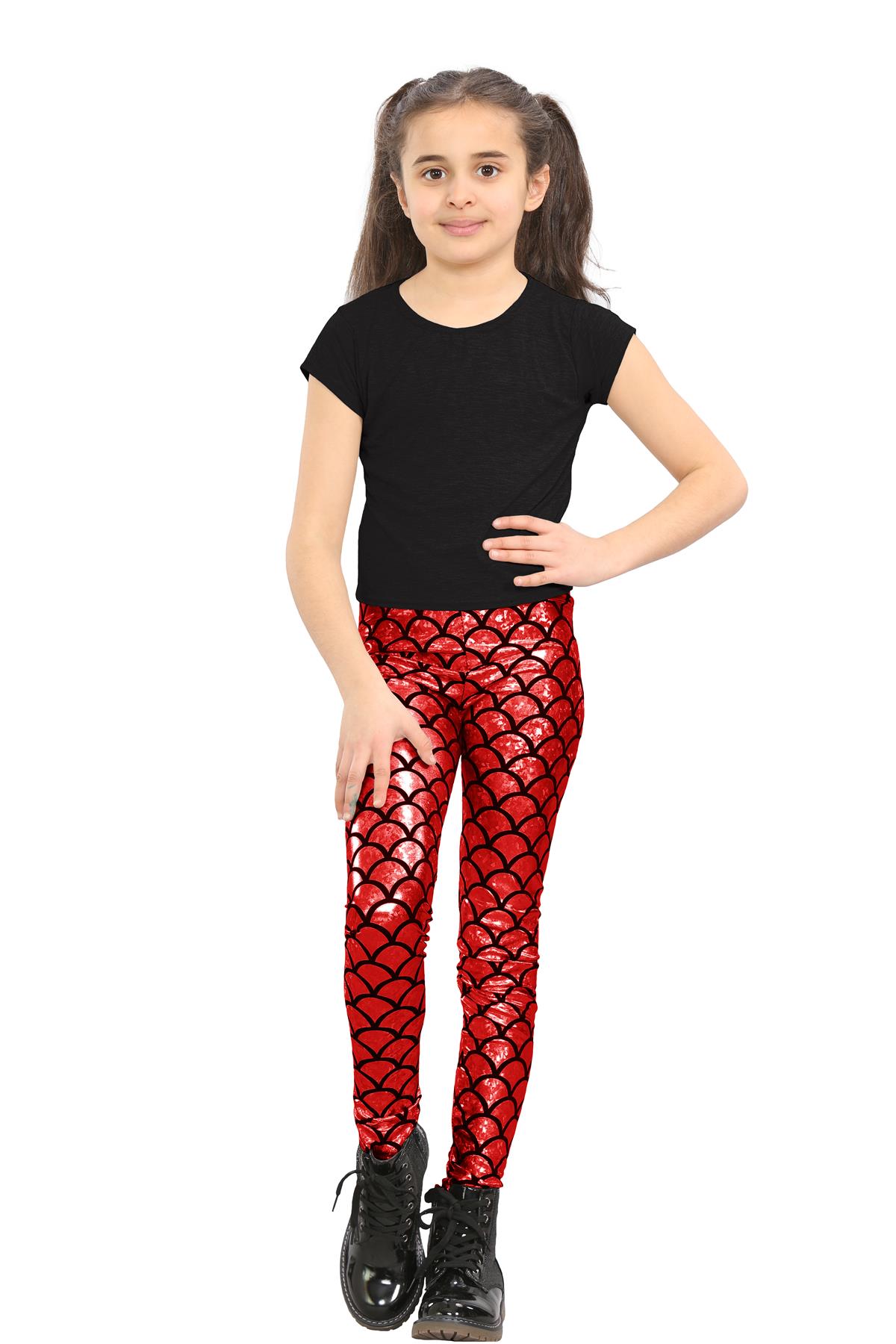 Girls Mermaid Leggings Kids Fish Scale Disco Skinny Shiny Metallic Trouser Pants - Picture 34 of 57