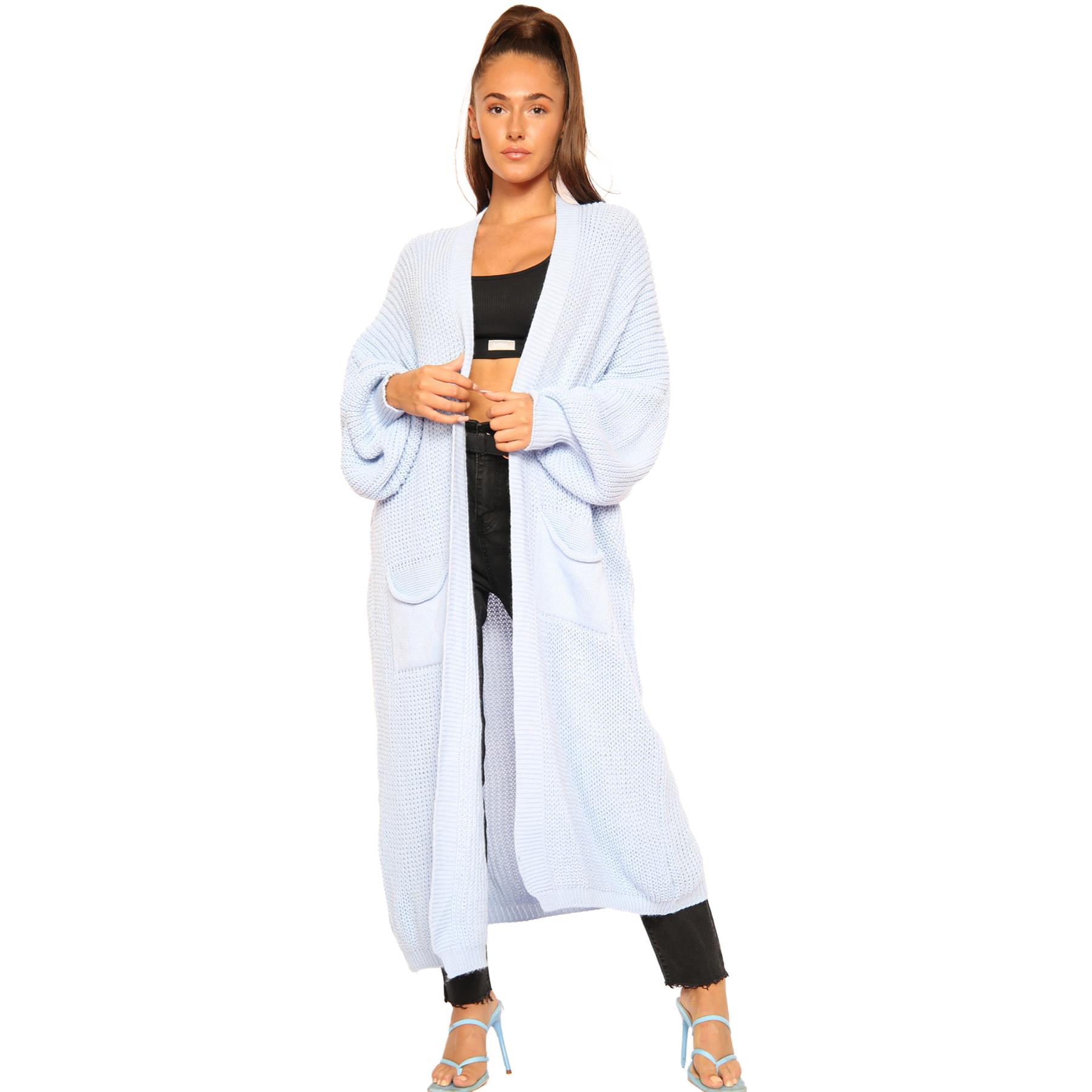 Ballonärmel Maxi Cardigan Damen übergroß gestrickt Winter Longline Pullover - Bild 44 von 134