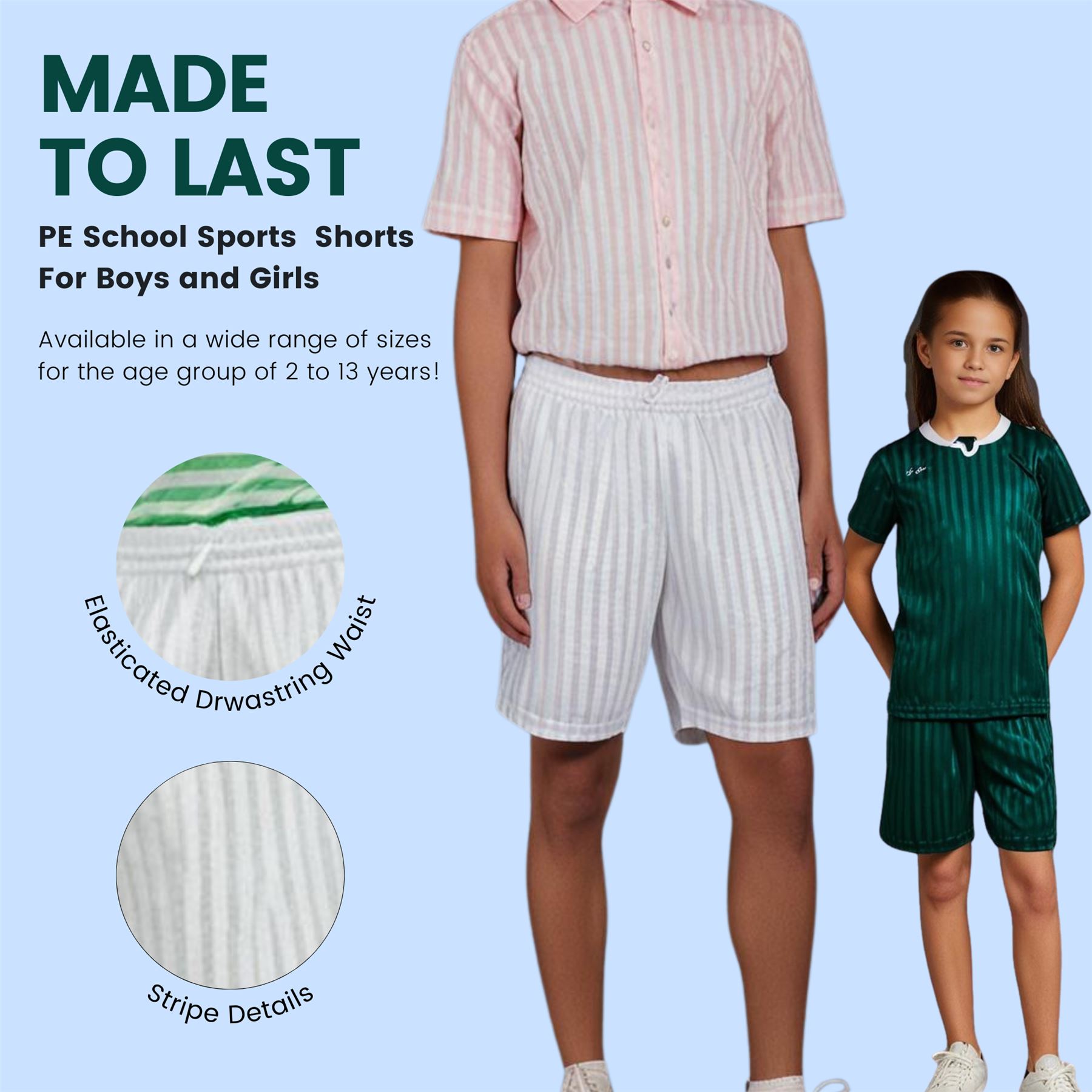 Kinder PE Schulshorts Jungen Kinder Schattenstreifen Unisex Sport Fußball kurze Hose - Bild 35 von 42