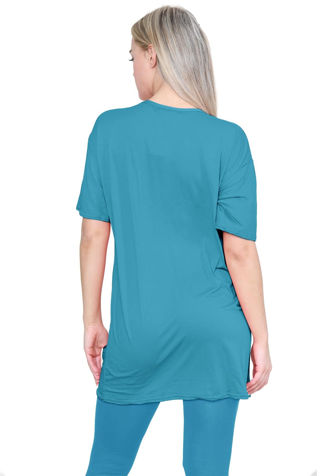 Damas Longline Suelto Camiseta Leggings Gimnasio Chándal Conjunto Coord 2 Piezas Ropa de Salón - Imagen 130 de 155