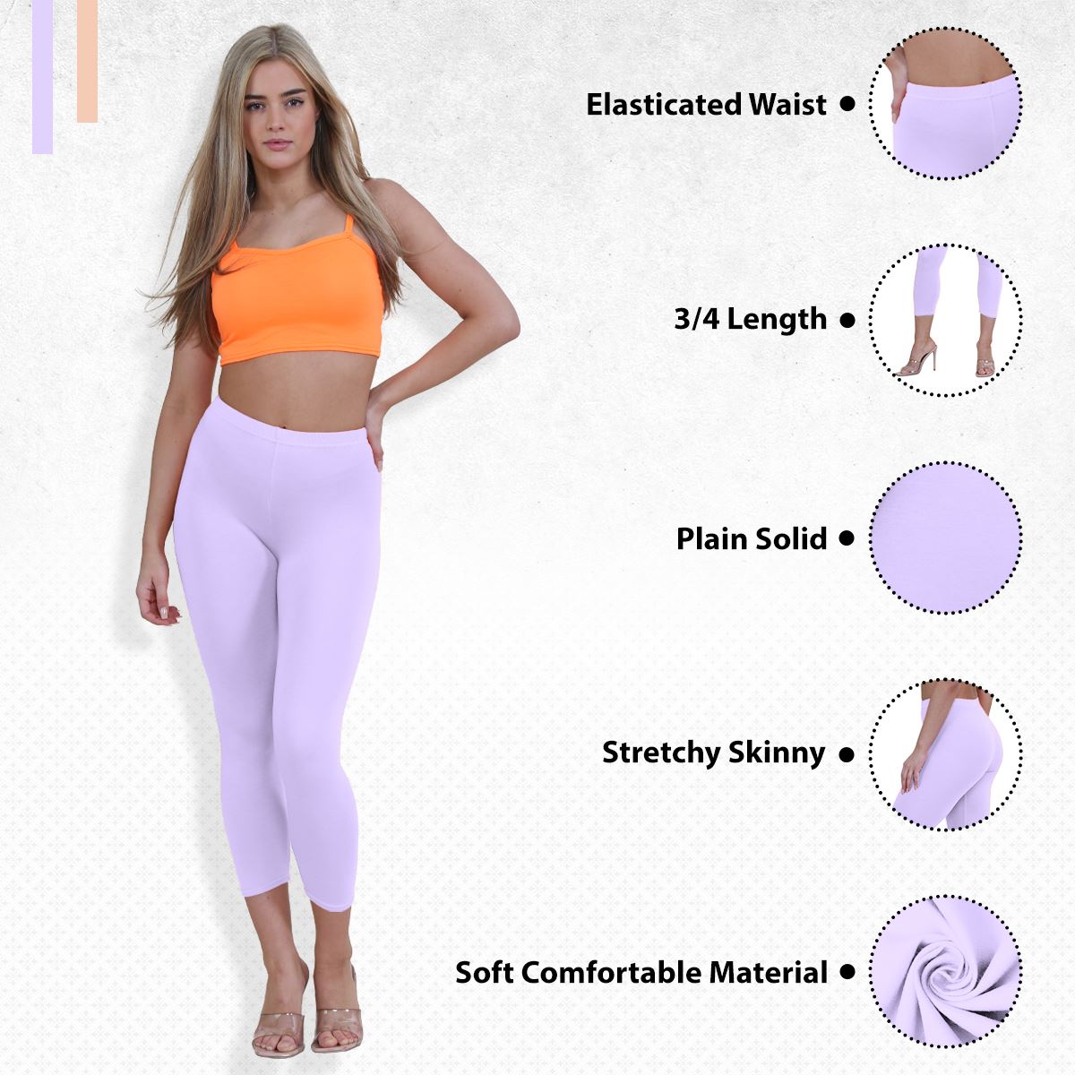 Womens 3/4 Leggings Workout Tight Plain Stretchy Cropped Capri Active Pants - Picture 67 of 186