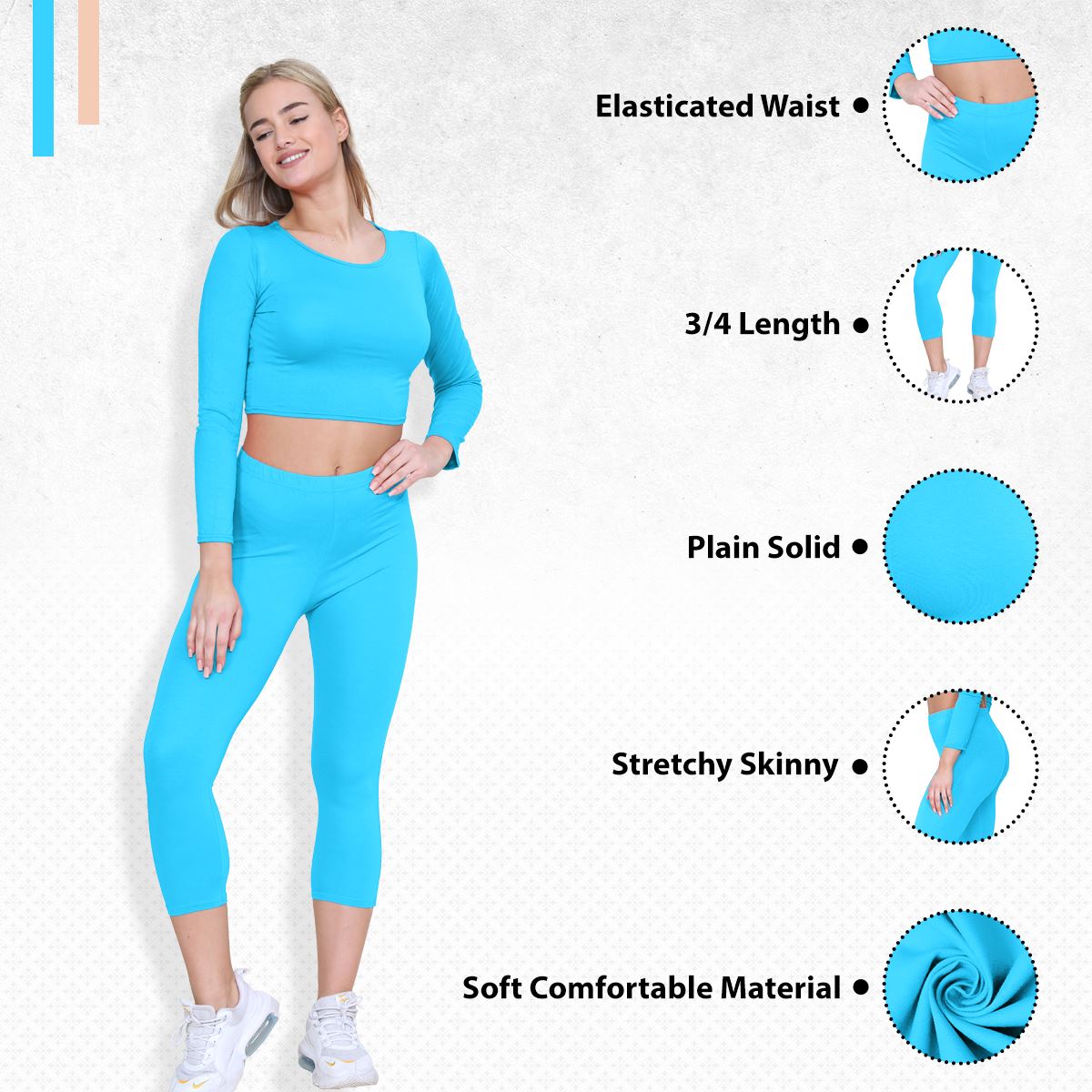 Womens 3/4 Leggings Workout Tight Plain Stretchy Cropped Capri Active Pants - Picture 165 of 186