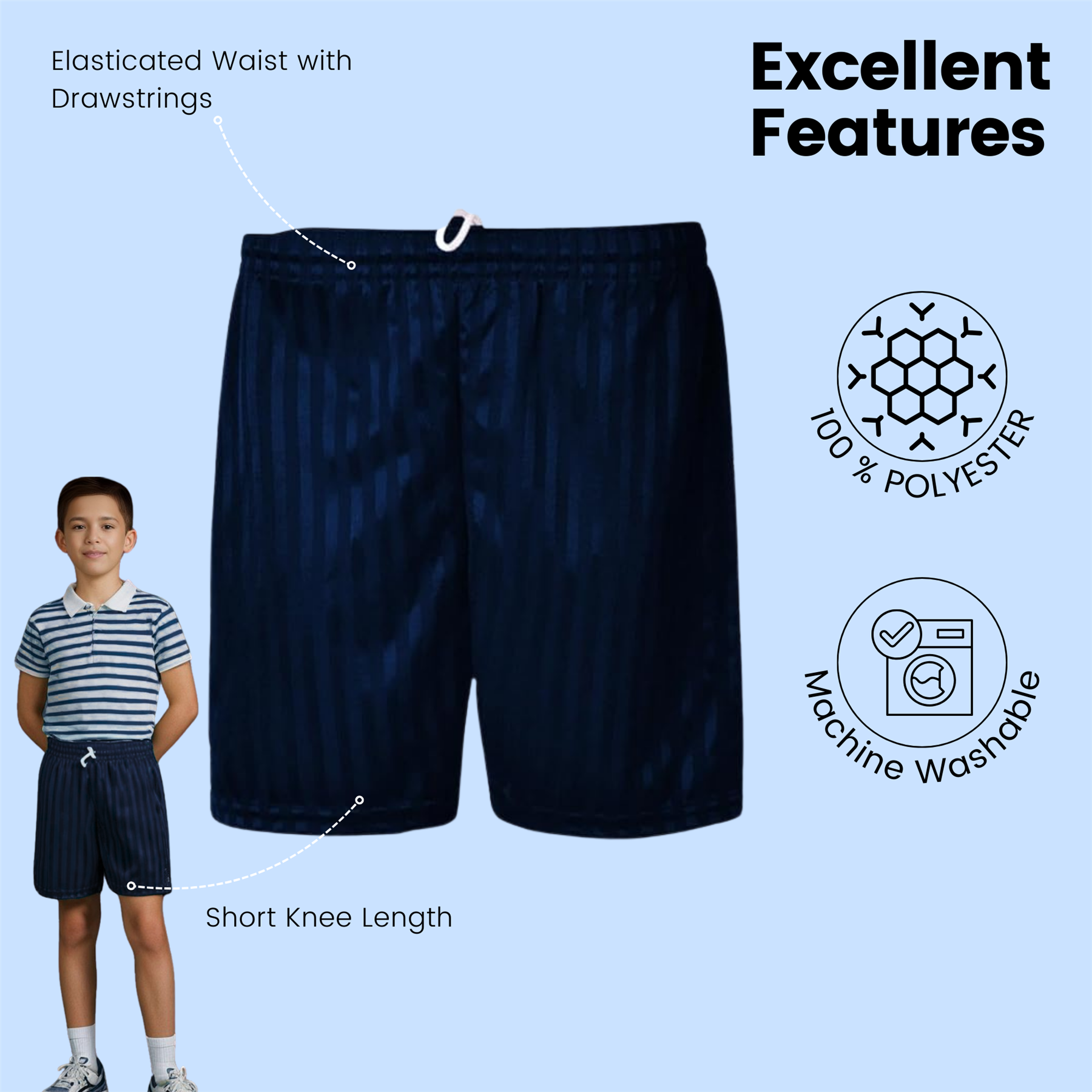 Niños Niñas PE Escuela Pantalones Cortos Uniforme Sombra Rayas Gimnasio Deportes Fútbol Paquete de 2 - Imagen 16 de 37