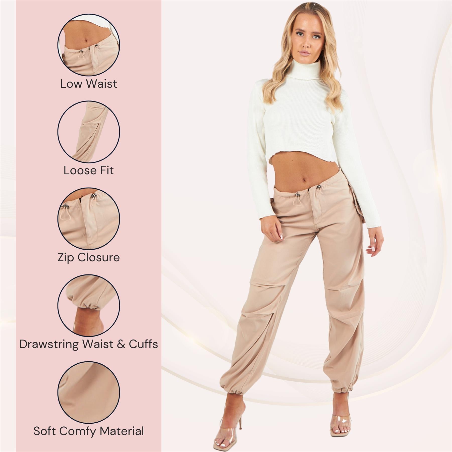 Pantalones de carga para mujer parte inferior con puños cordón cintura baja sueltos pantalones informales - Imagen 41 de 50