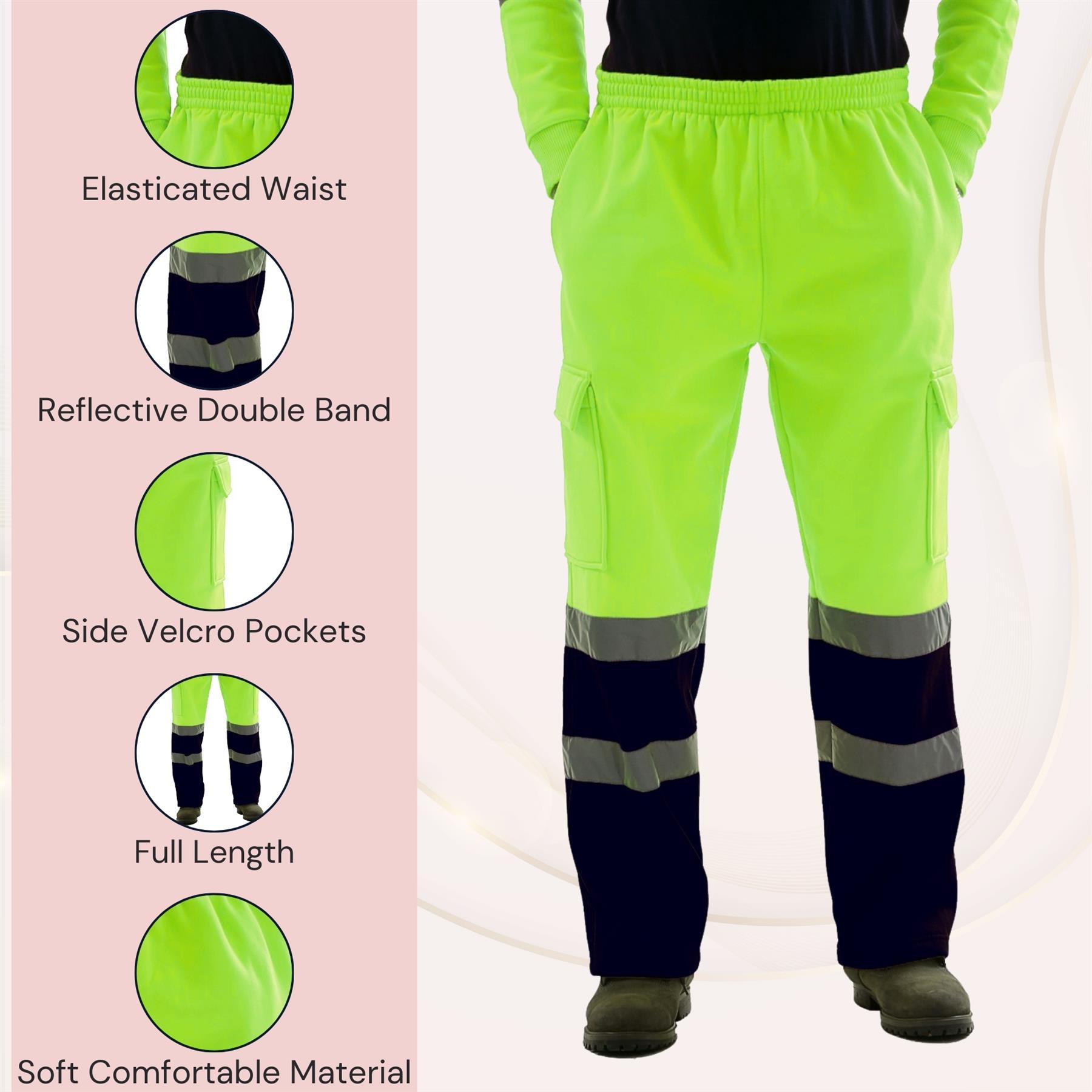 Para hombres Hi Vis Vis Visibilidad Viz Seguridad Parte inferior de lana Ropa de trabajo Pantalones para correr - Imagen 25 de 26