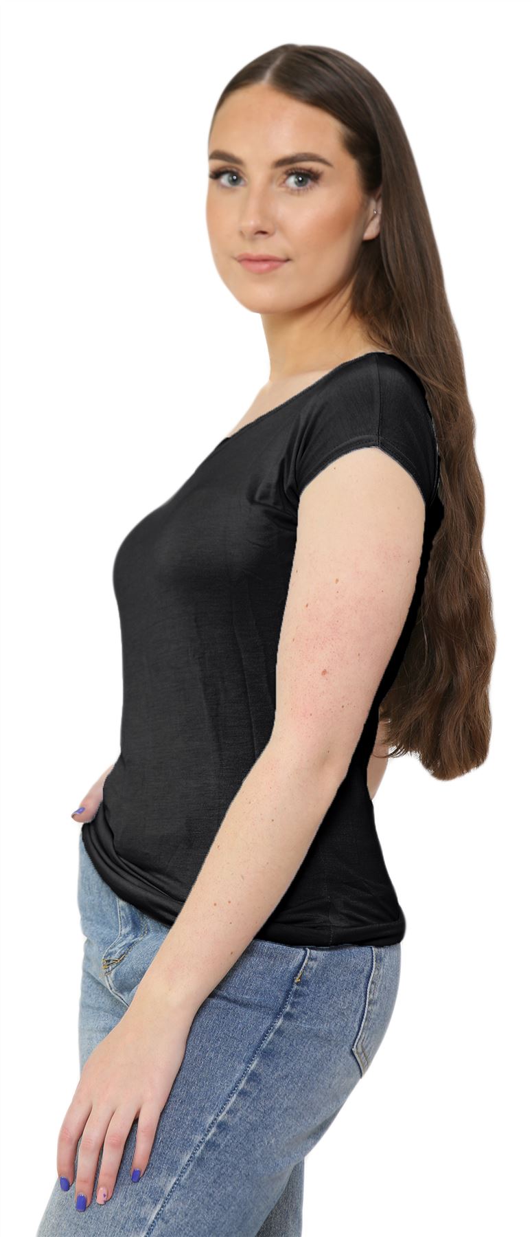 Nuevo Damas Mangas Cortas Hombro Liso Elastizado Calce Ajustado Bardot Camiseta Prenda para el torso - Imagen 4 de 58