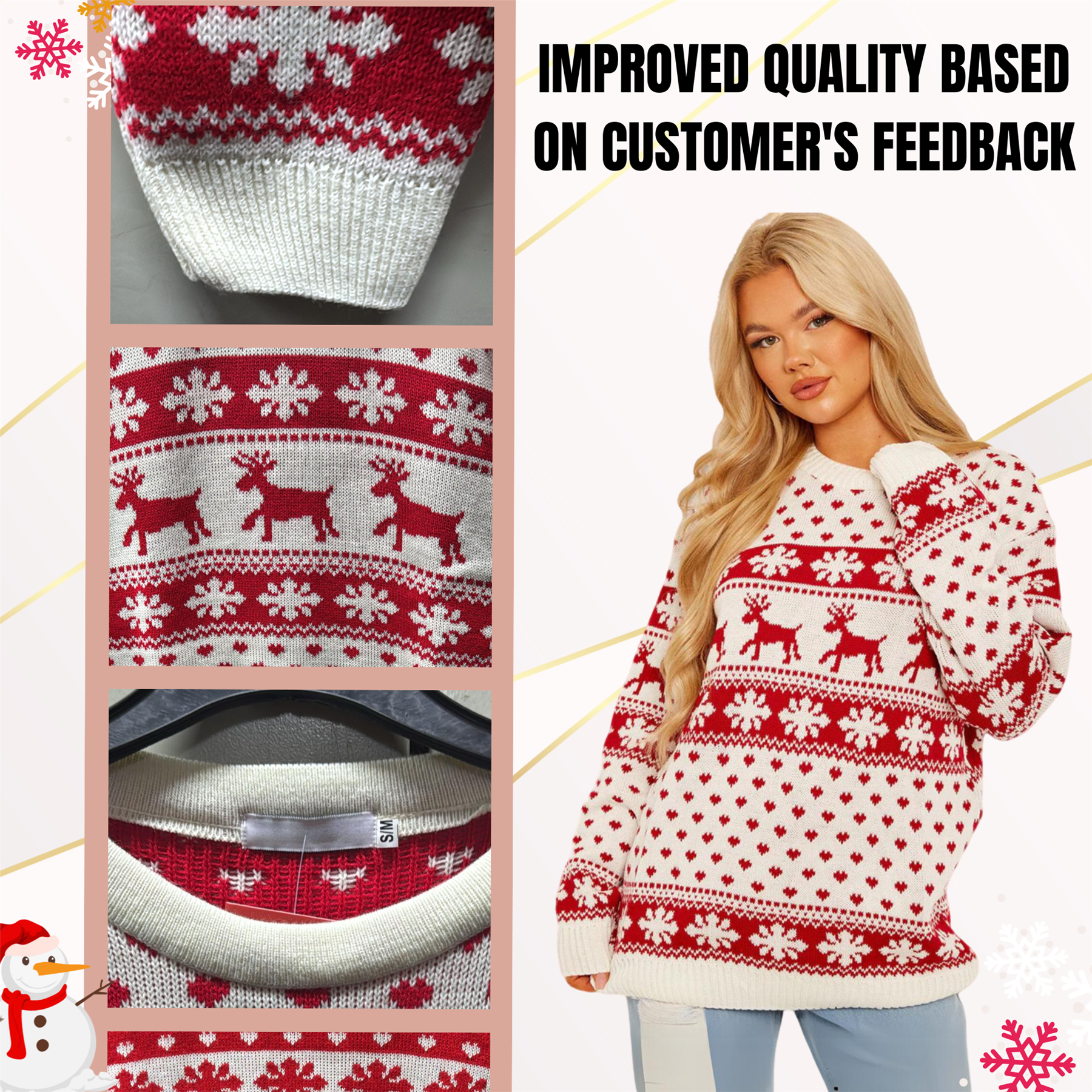 Christmas Reindeer Jumper Womens Knitted Funny Xmas Sweater Unisex Retro Jumpers - Picture 32 of 118