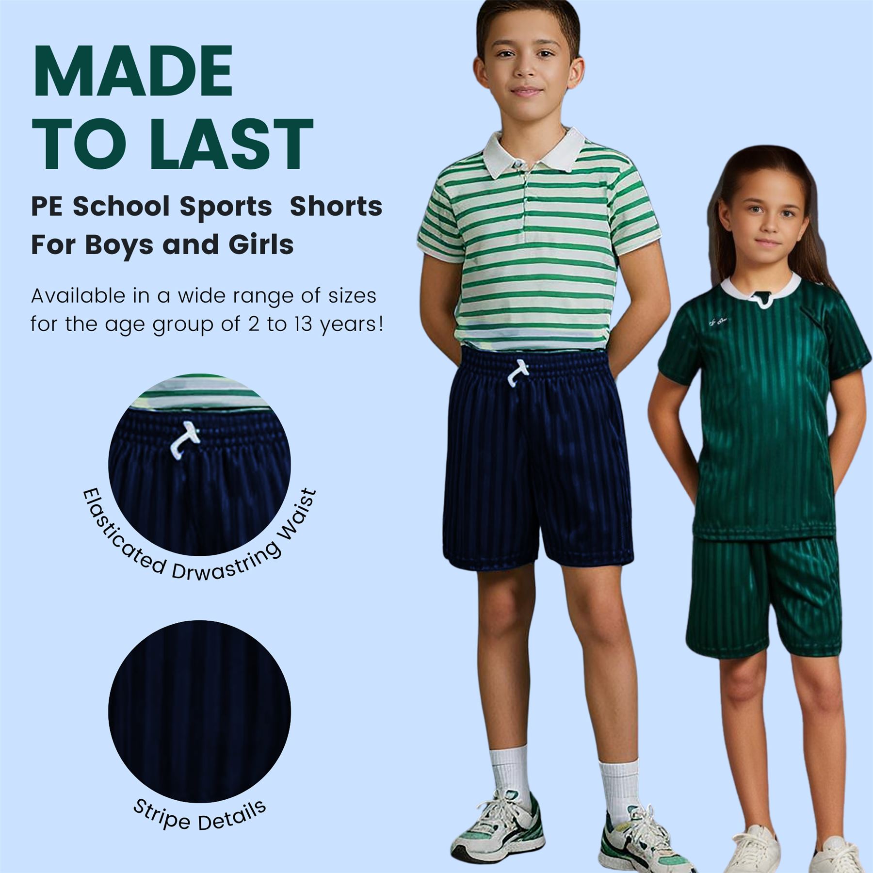 Kinder PE Schulshorts Jungen Kinder Schattenstreifen Unisex Sport Fußball kurze Hose - Bild 16 von 42