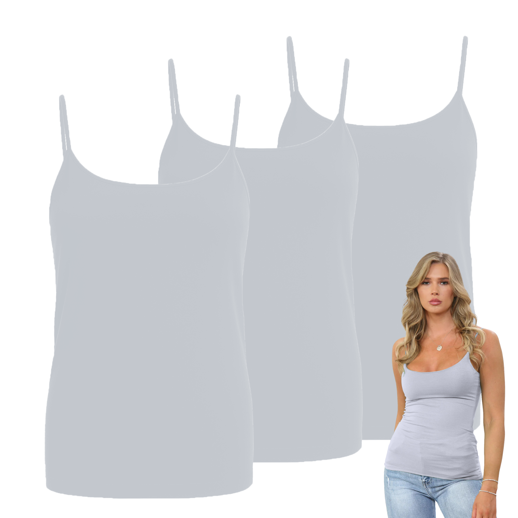 Womens Bodycon Cami Strappy Tank Top Plain Summer Activewear Vest Top, Pack of 3 - Picture 60 of 221
