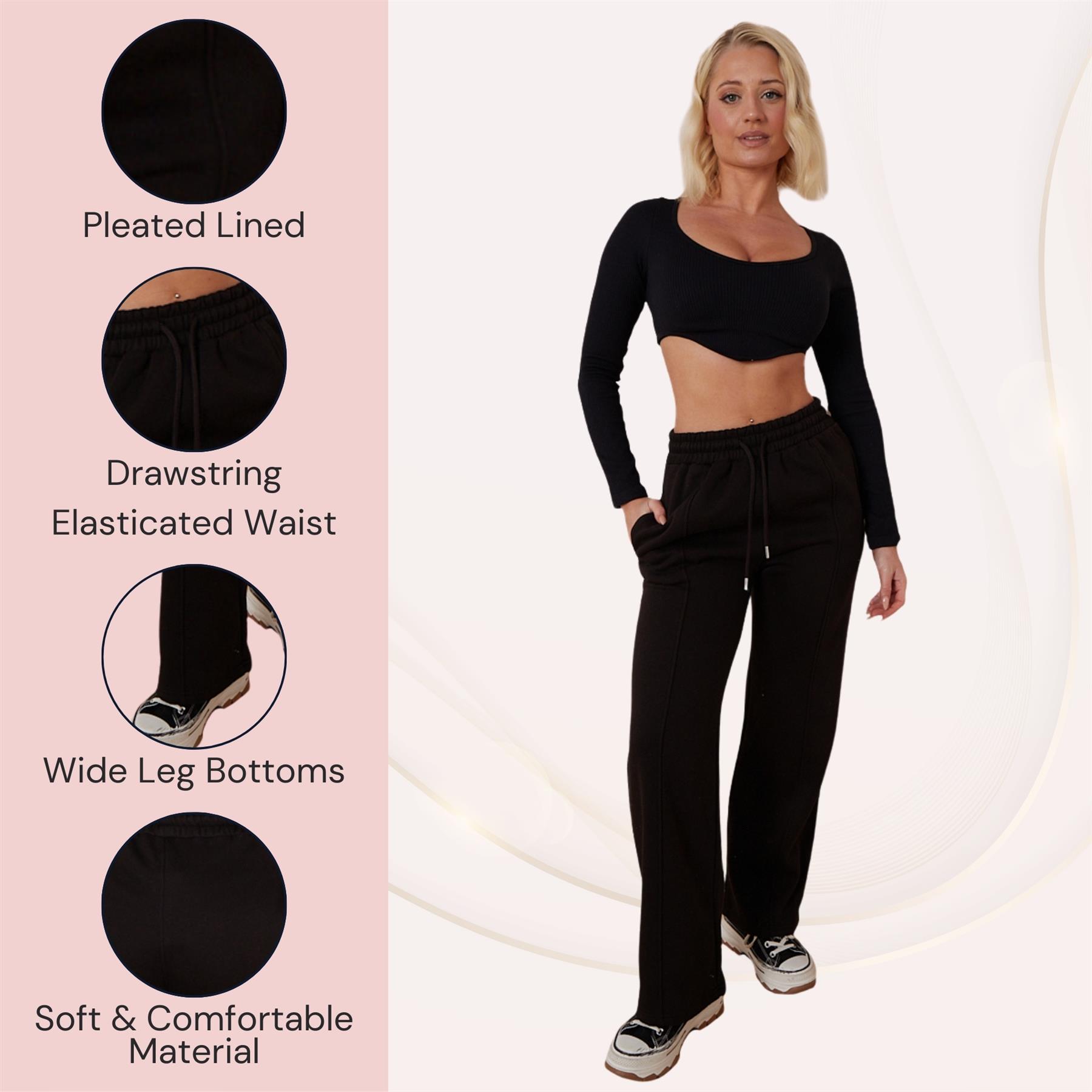Ladies Fleece Lined Trousers Sweatpants Elastic Waist Wide Leg Loungewear Pants - Picture 13 of 43