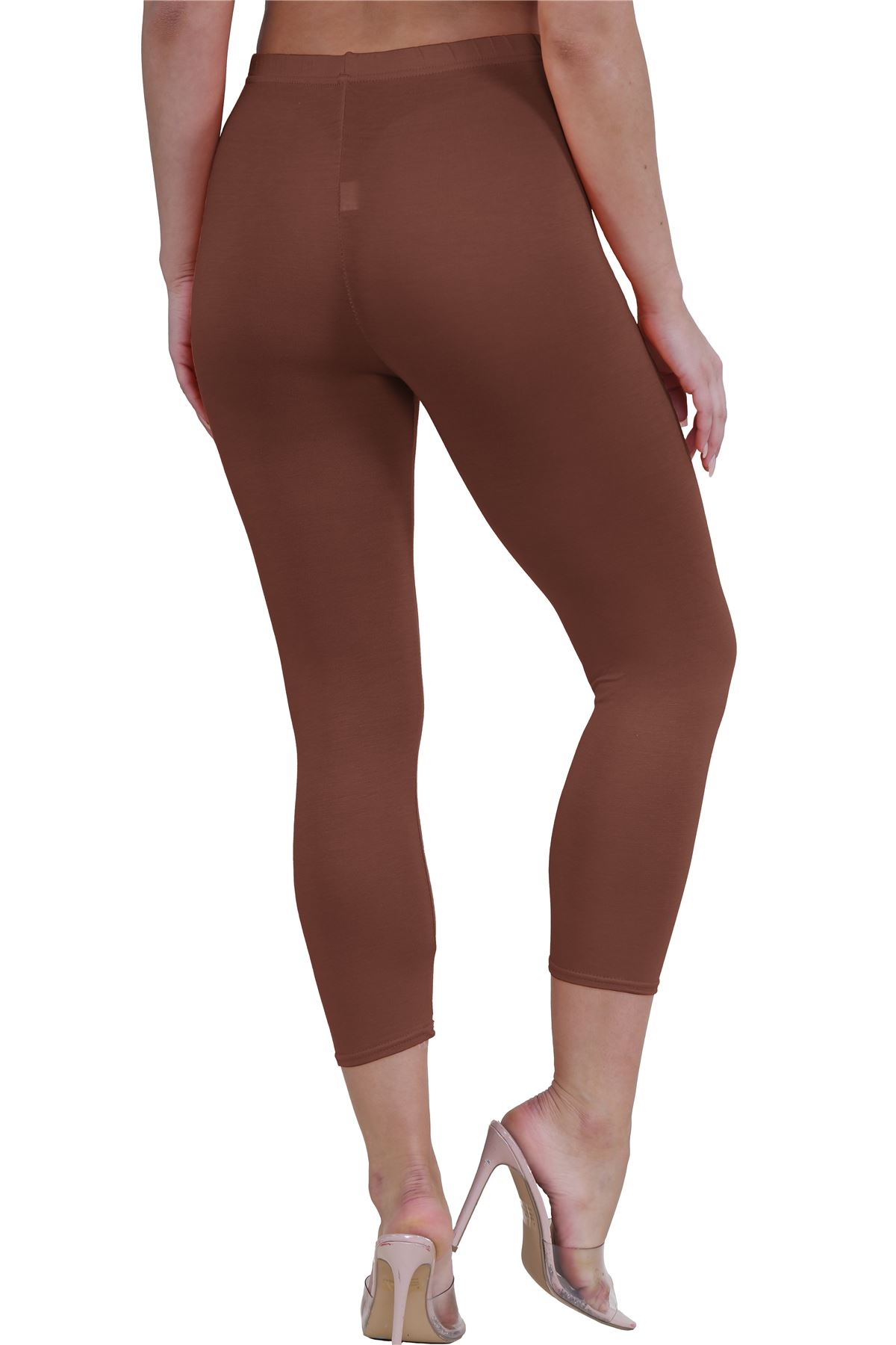 Womens 3/4 Leggings Workout Tight Plain Stretchy Cropped Capri Active Pants - Picture 15 of 186