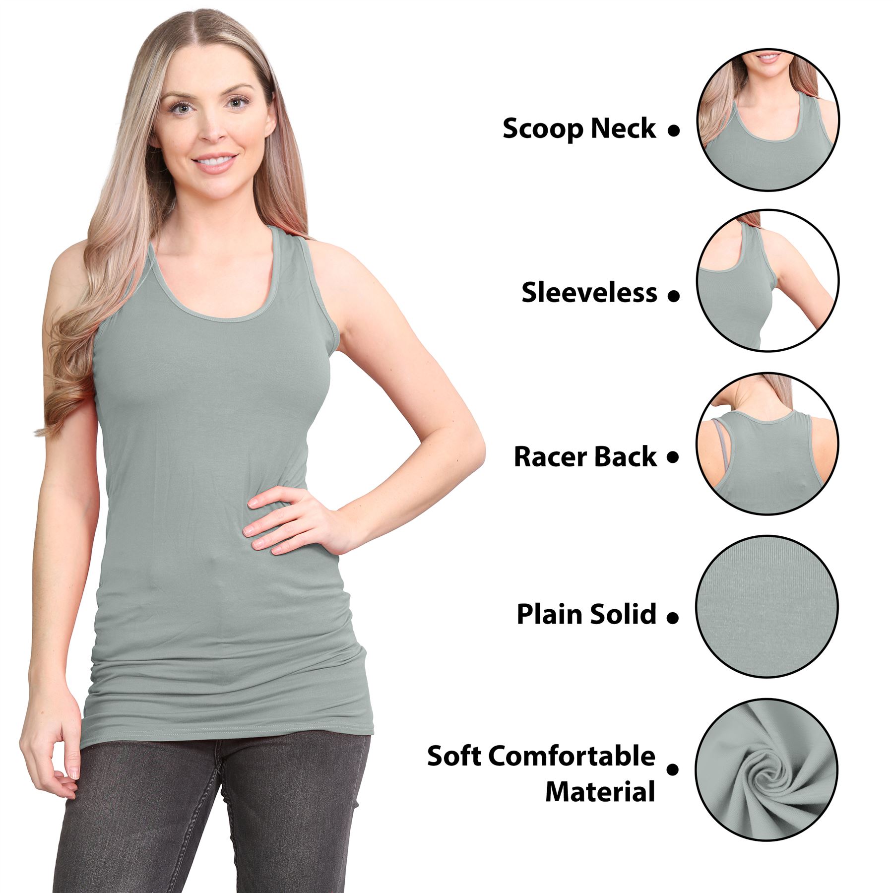 Damen Racerback Weste ärmellos figurbetont einfach dehnbar lang Muskel Gym Top - Bild 49 von 113