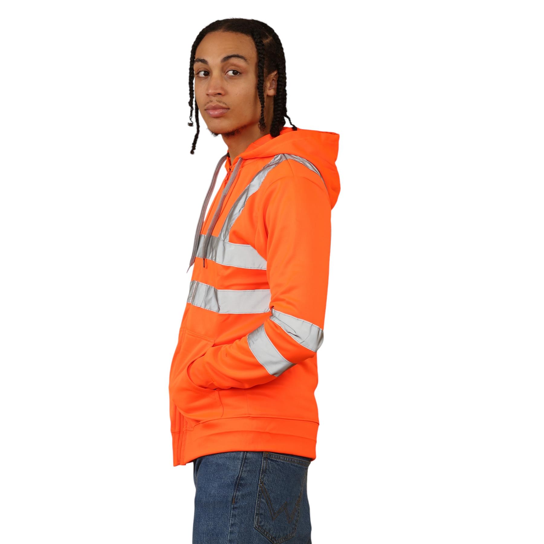 Nuevo Para Hombres Alta Visibilidad Sudadera con Capucha Visibilidad Cremallera Polar Trabajo Sudadera con Capucha Chaqueta - Imagen 8 de 21