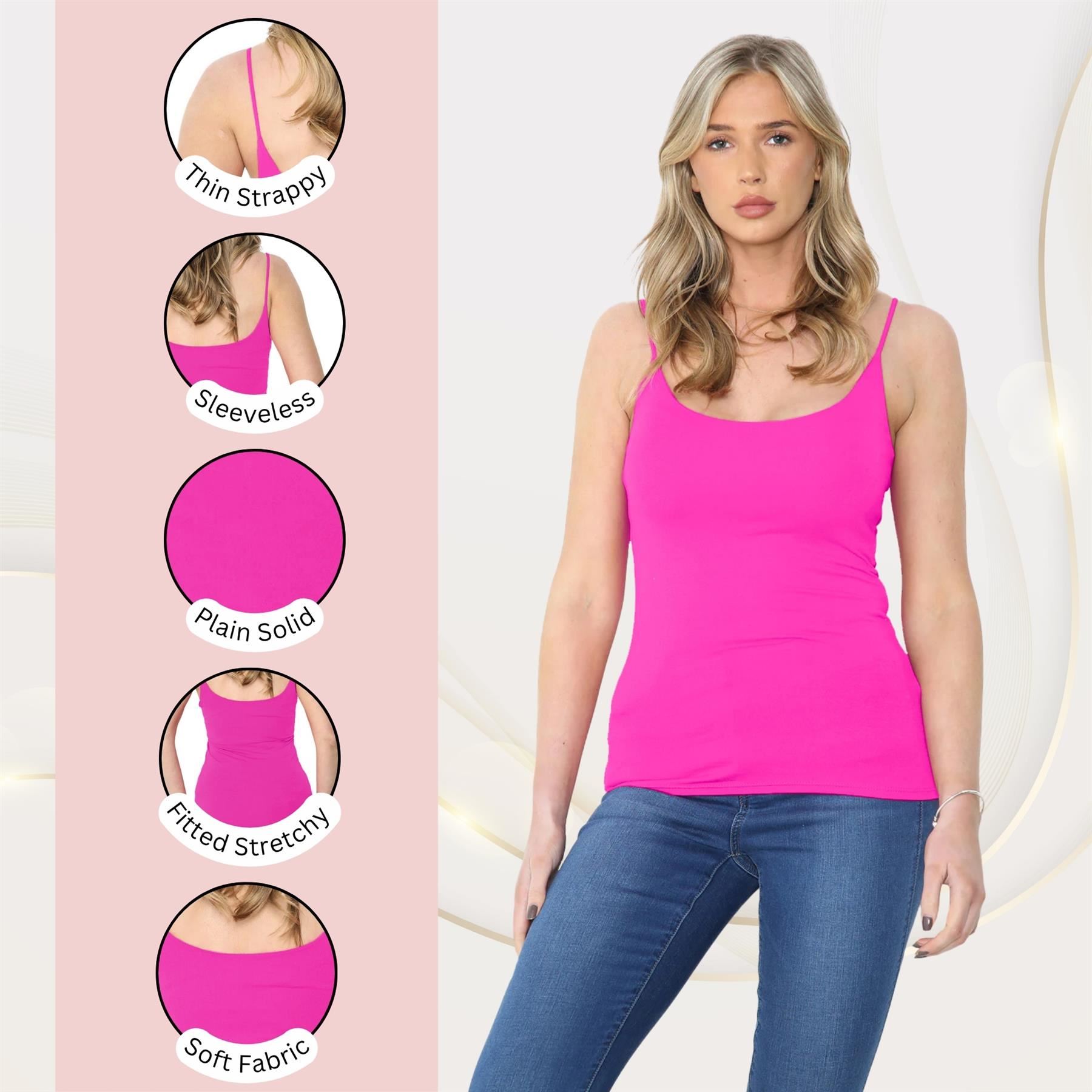 Womens Bodycon Cami Strappy Tank Top Plain Summer Activewear Vest Top, Pack of 3 - Picture 122 of 221