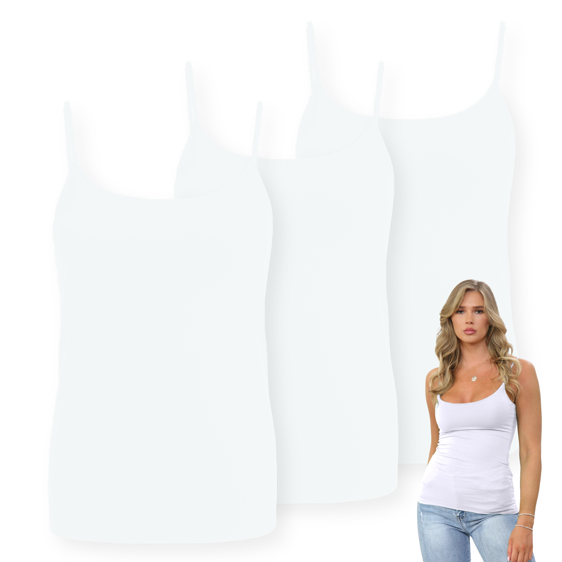 Womens Bodycon Cami Strappy Tank Top Plain Summer Activewear Vest Top, Pack of 3 - Picture 195 of 221