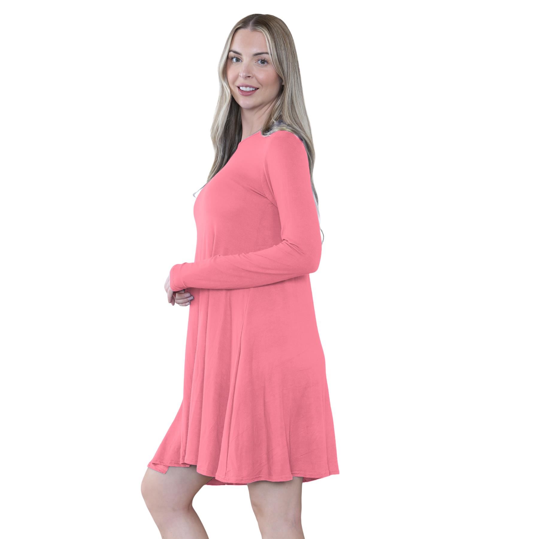 Damen Swing Kleid Uni Langarm Freizeit Ausgestellt A Linie Mini Oberteil Übergröße - Bild 26 von 100