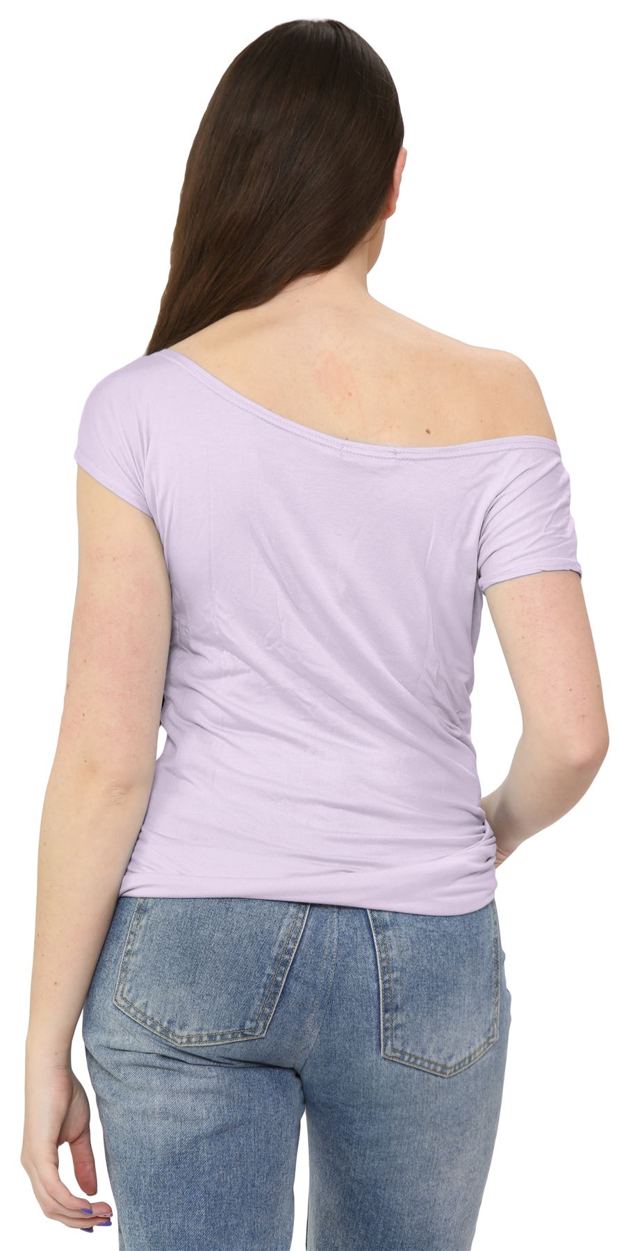 Nuevo Damas Mangas Cortas Hombro Liso Elastizado Calce Ajustado Bardot Camiseta Prenda para el torso - Imagen 15 de 58