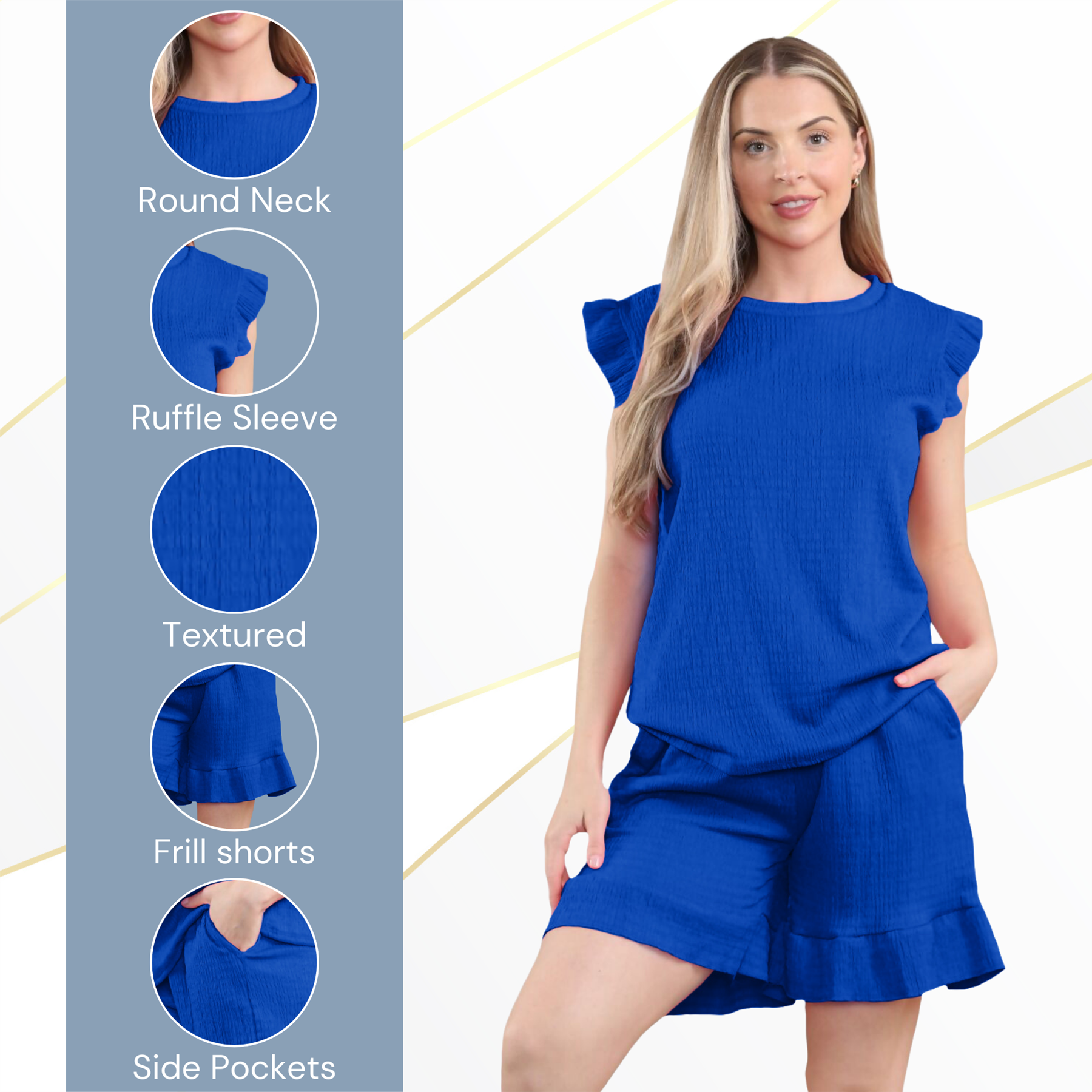 Conjunto corto de 2 piezas italiano para mujer conjunto de ropa de salón de verano con volantes sin mangas - Imagen 47 de 61