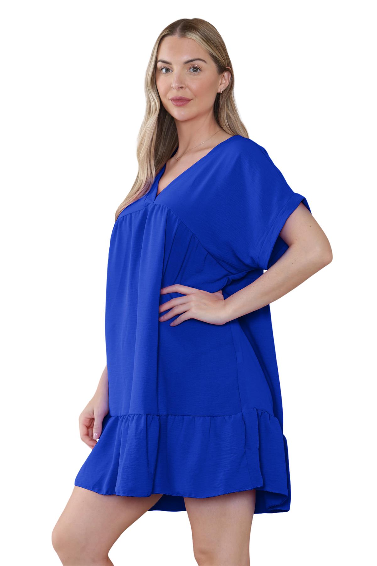Mini top plisado liso italiano con cuello en V para mujer playa columpio - Imagen 36 de 54