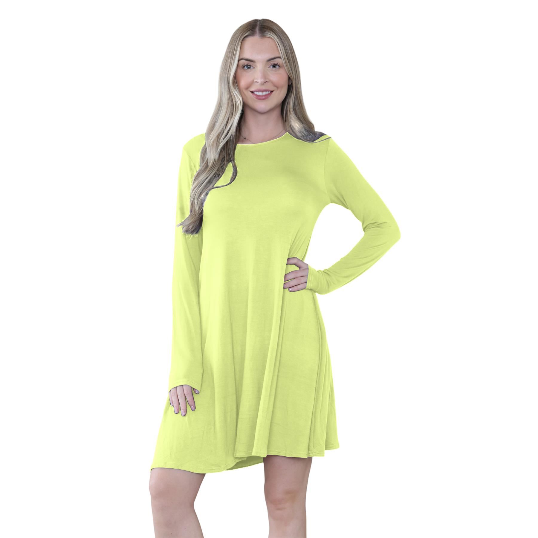 Damen Swing Kleid Uni Langarm Freizeit Ausgestellt A Linie Mini Oberteil Übergröße - Bild 97 von 100