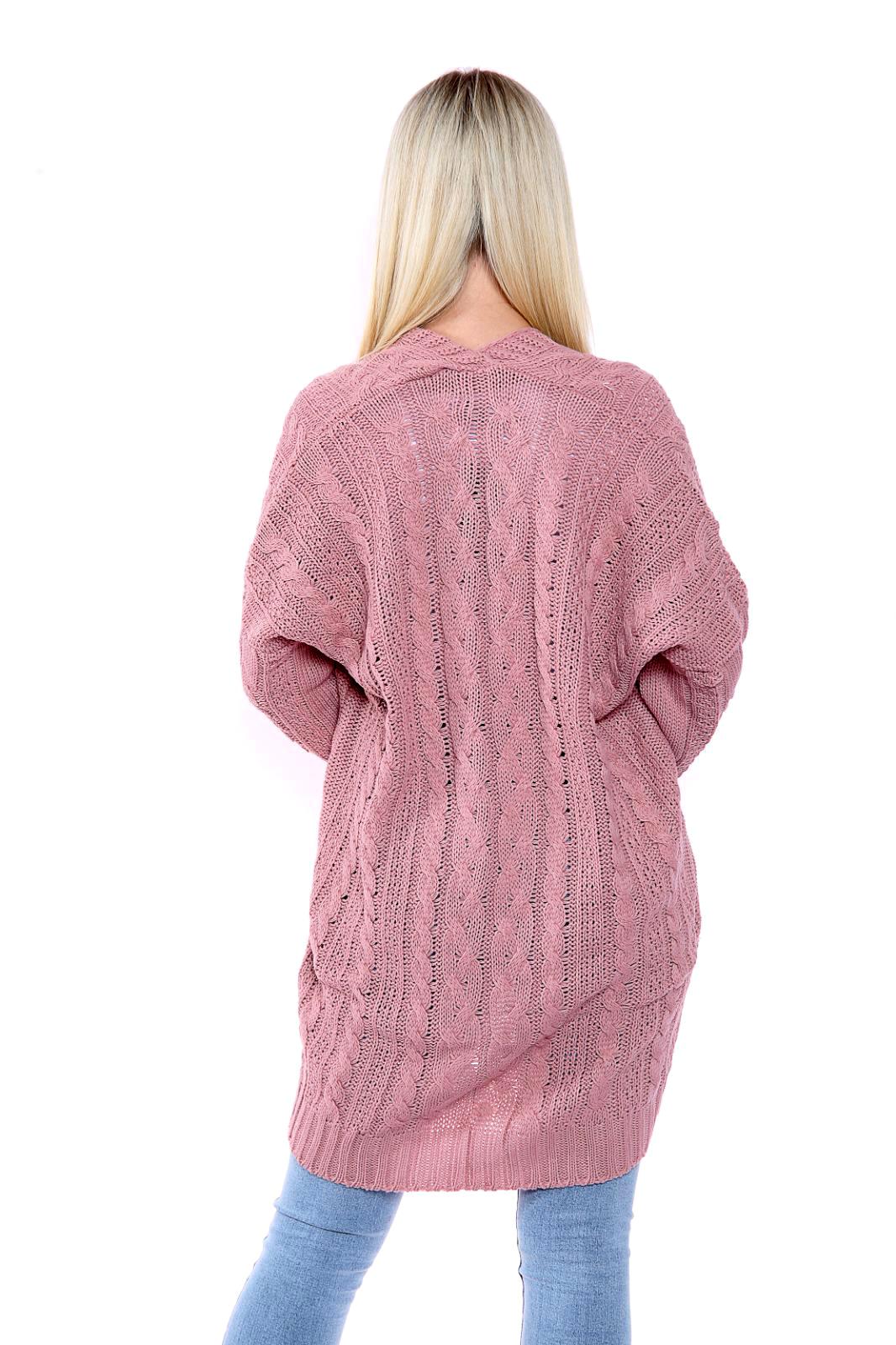 Cárdigan con capa para mujer de gran tamaño señora grueso bolsillo tejido con cable jumper largo - Imagen 21 de 24