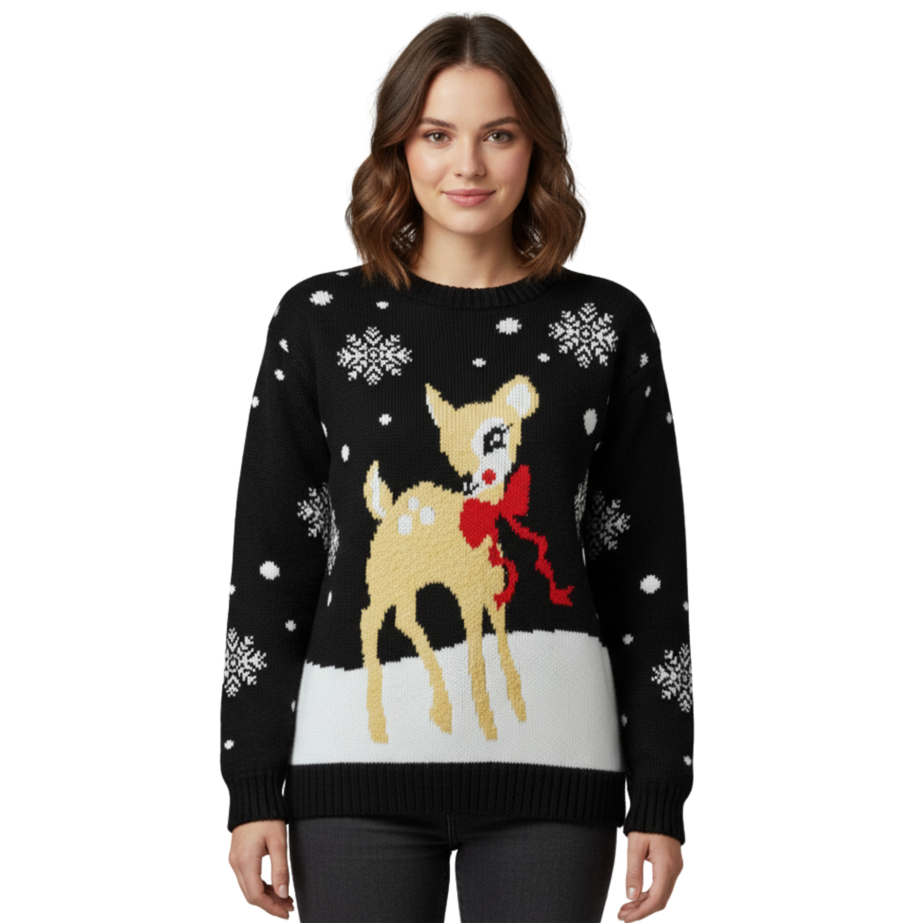 Christmas Baby Deer Jumper Womens Girls Knit Novelty Unisex Xmas Party Sweater - Picture 8 of 37